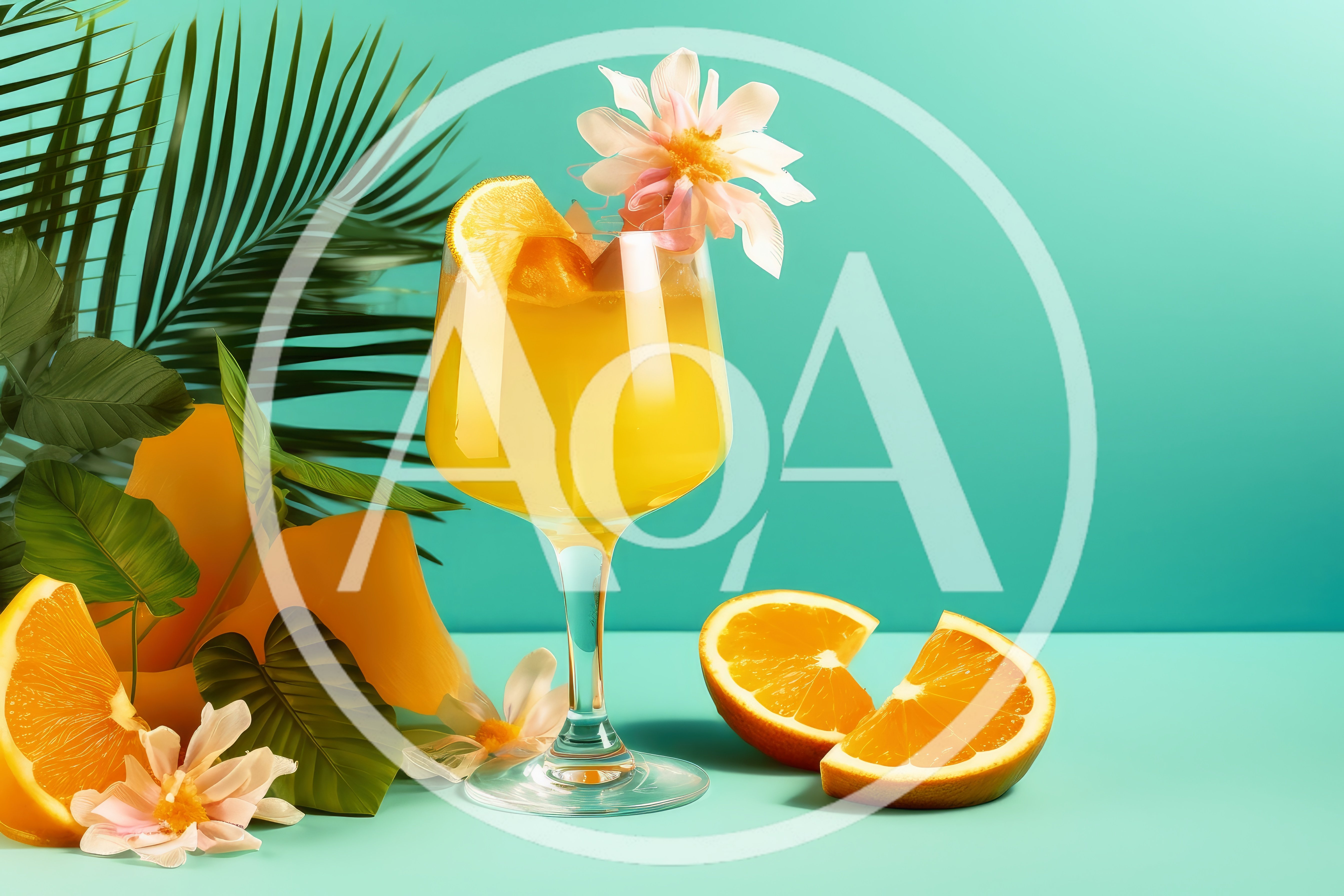 Refreshing Orange Cocktail With Tropical Decor