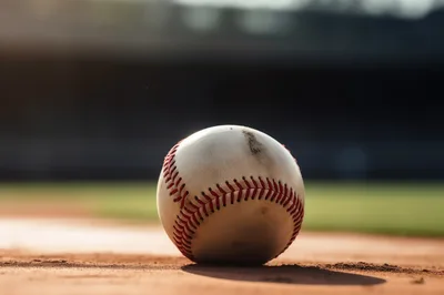 Worn Baseball Resting On A Dirt Infield