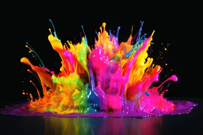 Vibrant Multi-Colored Paint Explosion Against Black Background