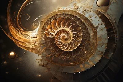 Abstract Golden Nautilus Shell Spiral Fractal Art