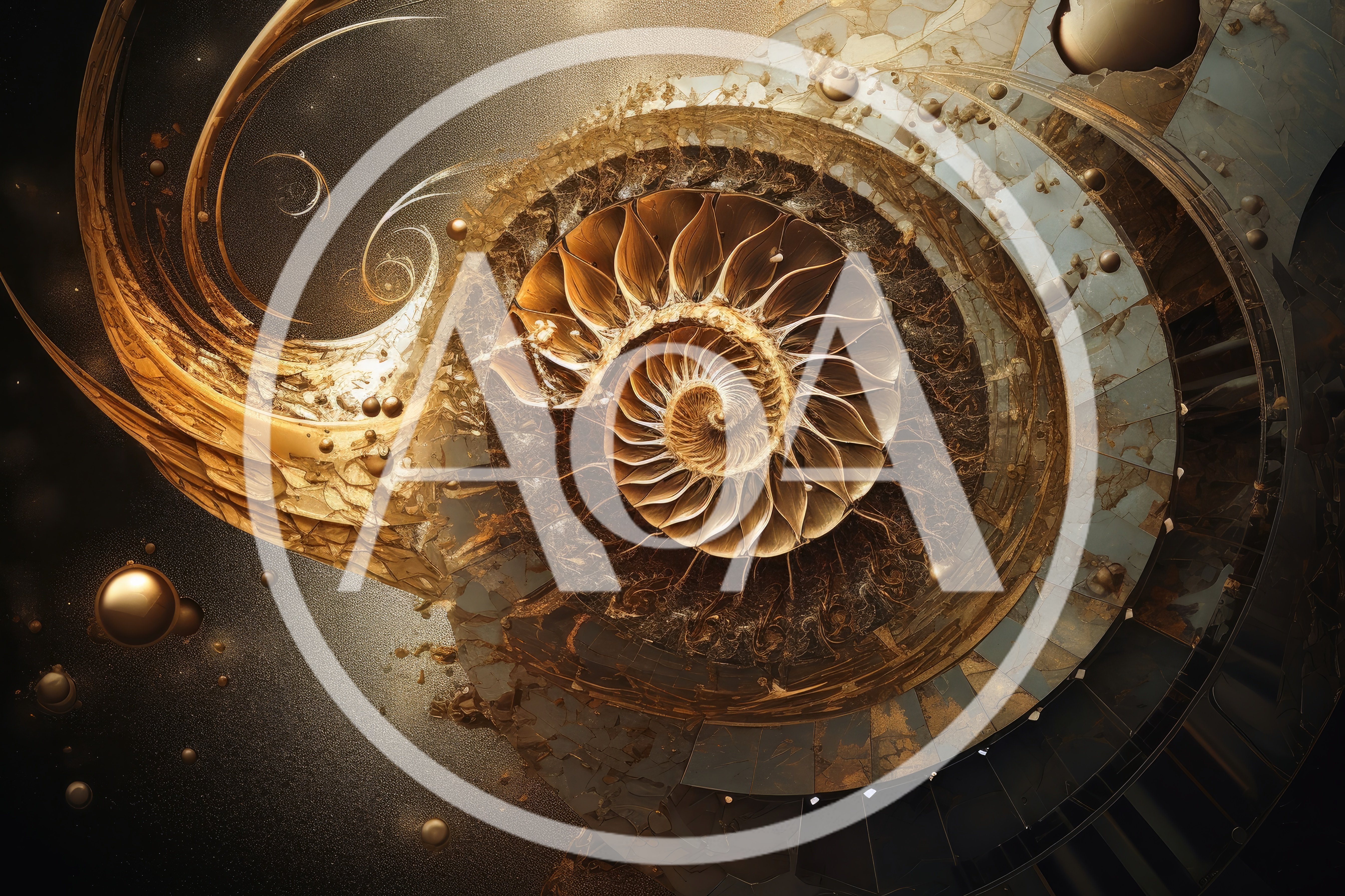 Abstract Golden Nautilus Shell Spiral Fractal Art