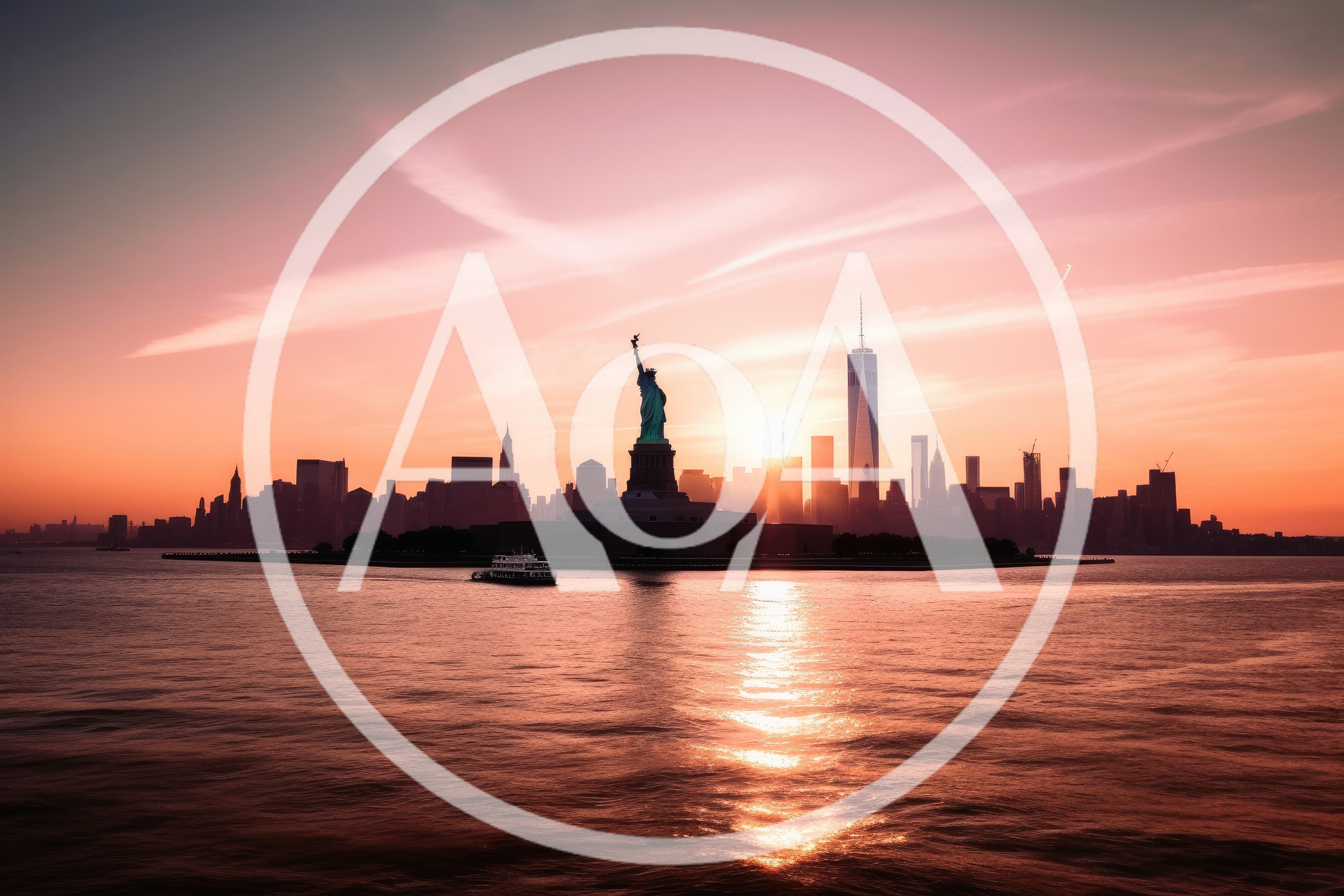 Statue Of Liberty And New York City Skyline Sunset