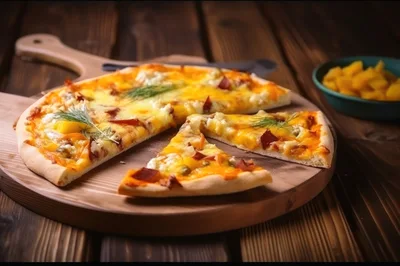 Freshly Baked Pizza With Dill And Fruit Toppings