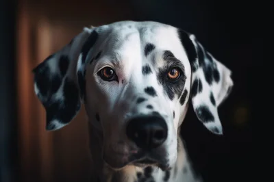 Close Up Portrait Of A Dalmatian Dog