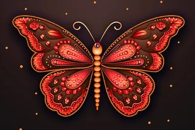 Ornate Decorative Butterfly Illustration With Intricate Red Patterns