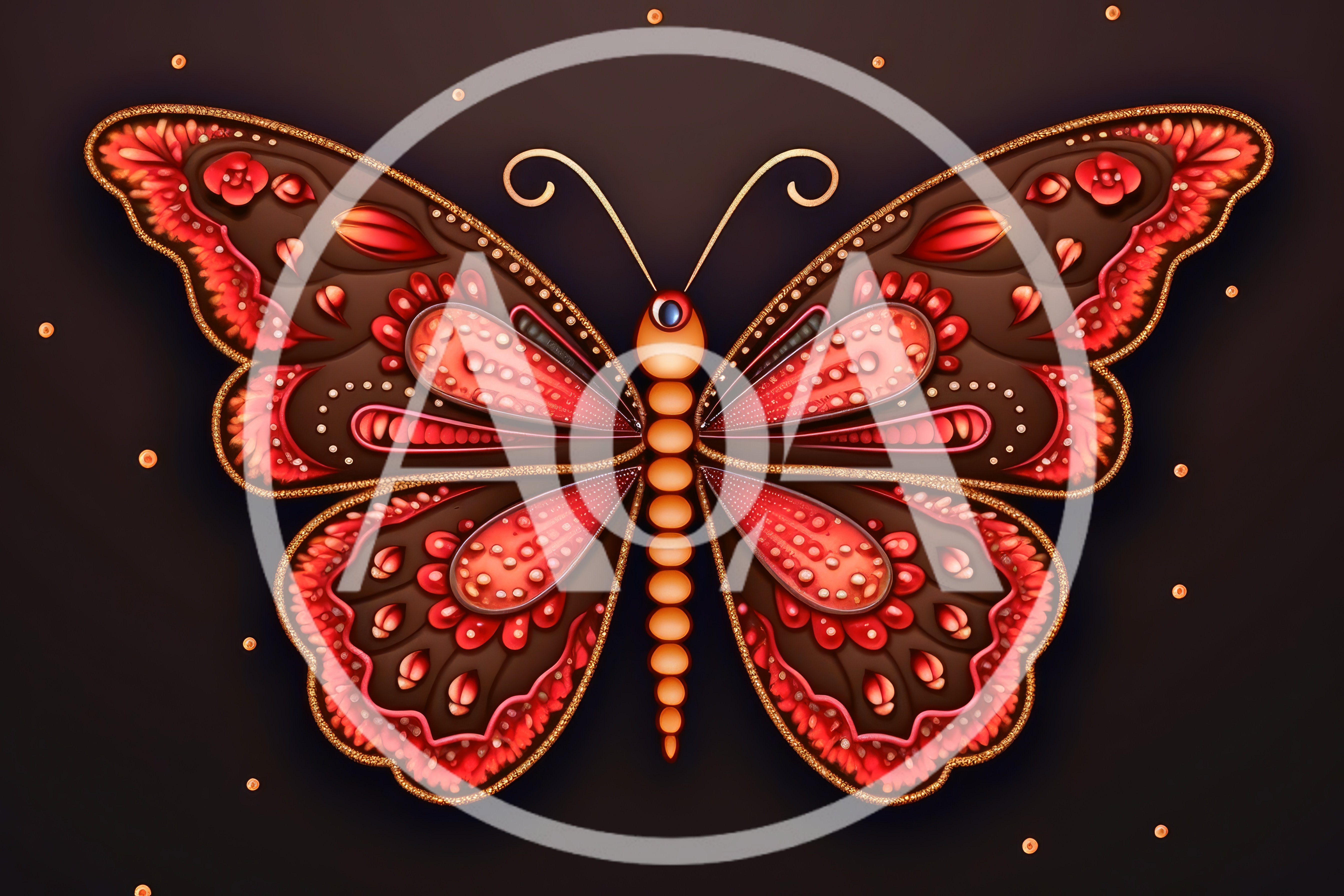 Ornate Decorative Butterfly Illustration With Intricate Red Patterns