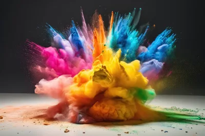 Vibrant Multi-Colored Powder Explosion Against Dark Background