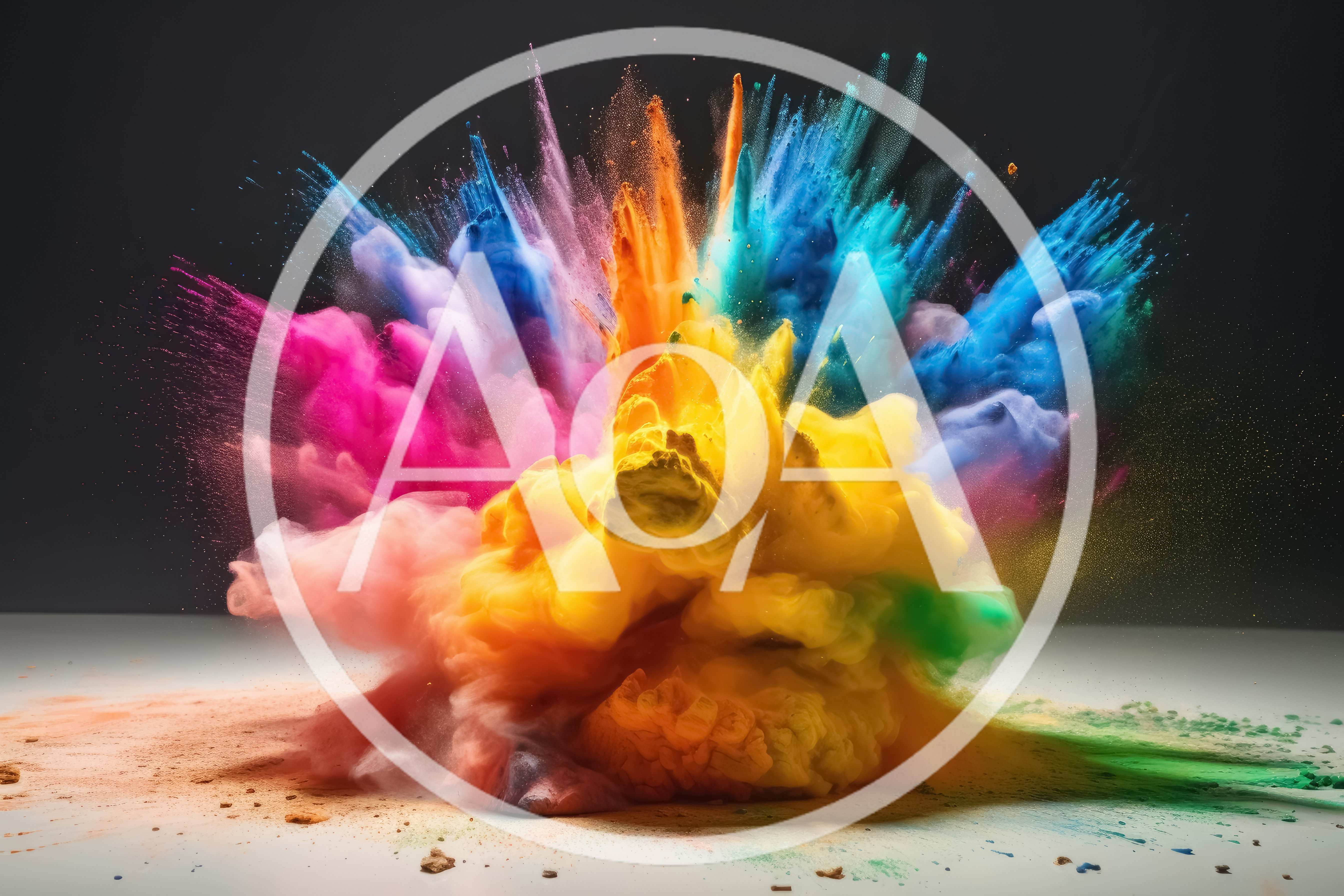Vibrant Multi-Colored Powder Explosion Against Dark Background
