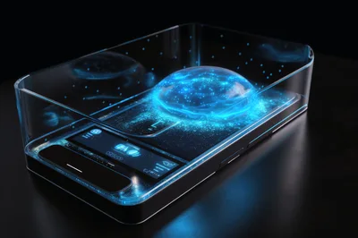 Futuristic Smartphone Displaying Holographic Data Visualization
