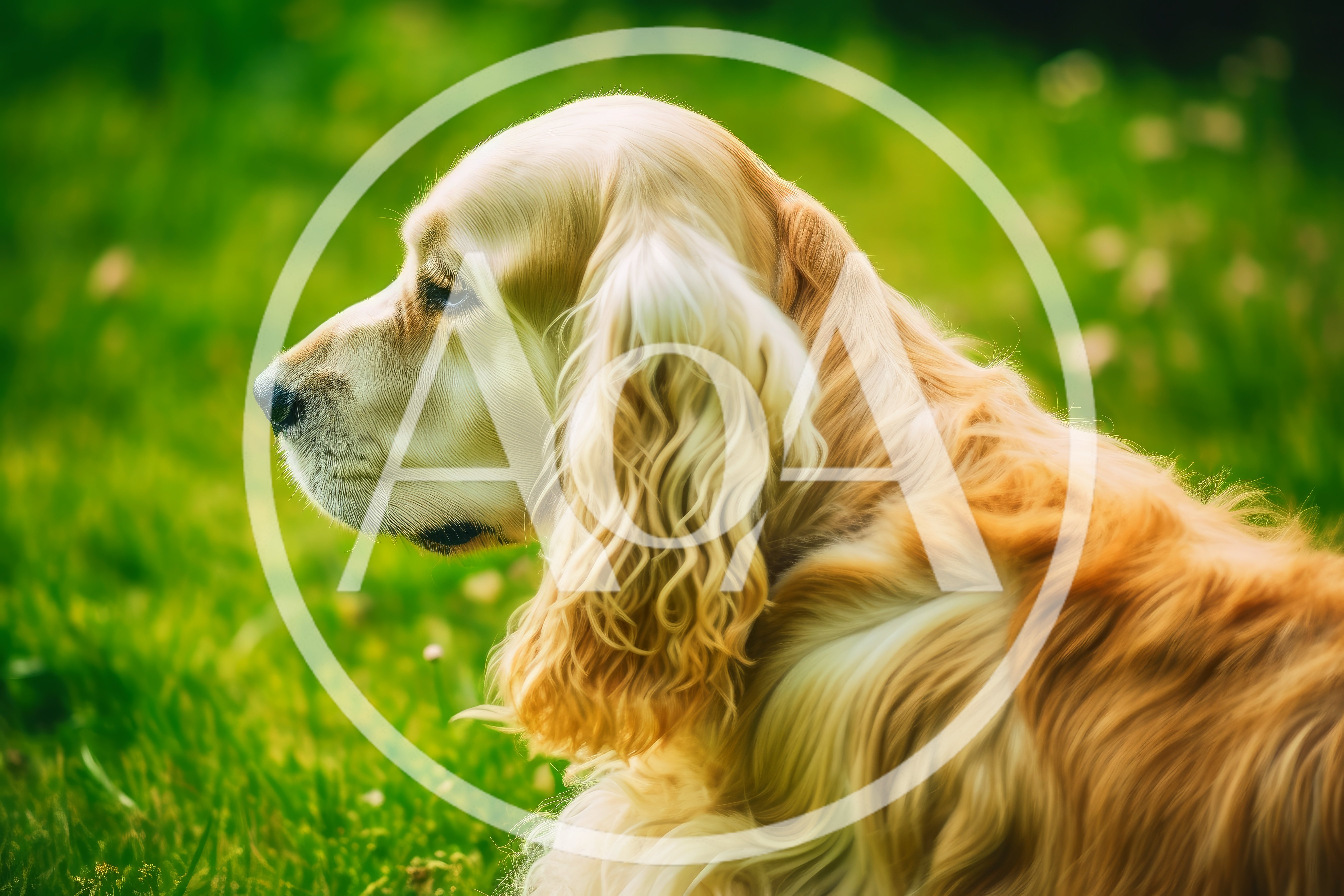 Golden Cocker Spaniel Dog Resting In Green Grass