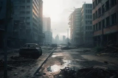 Desolate Ruined City Street After Conflict