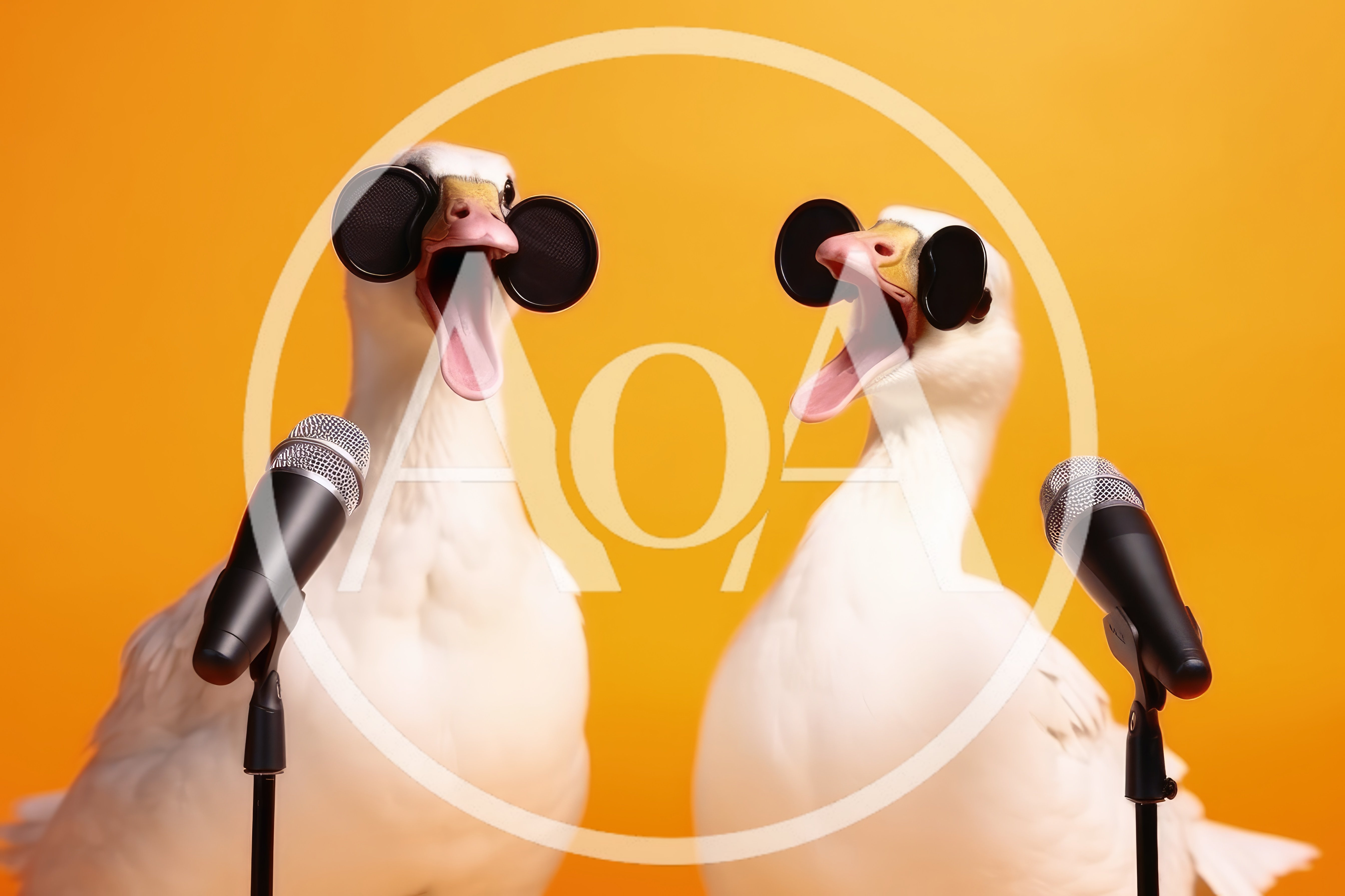 Two Funny Ducks Singing Into Microphones