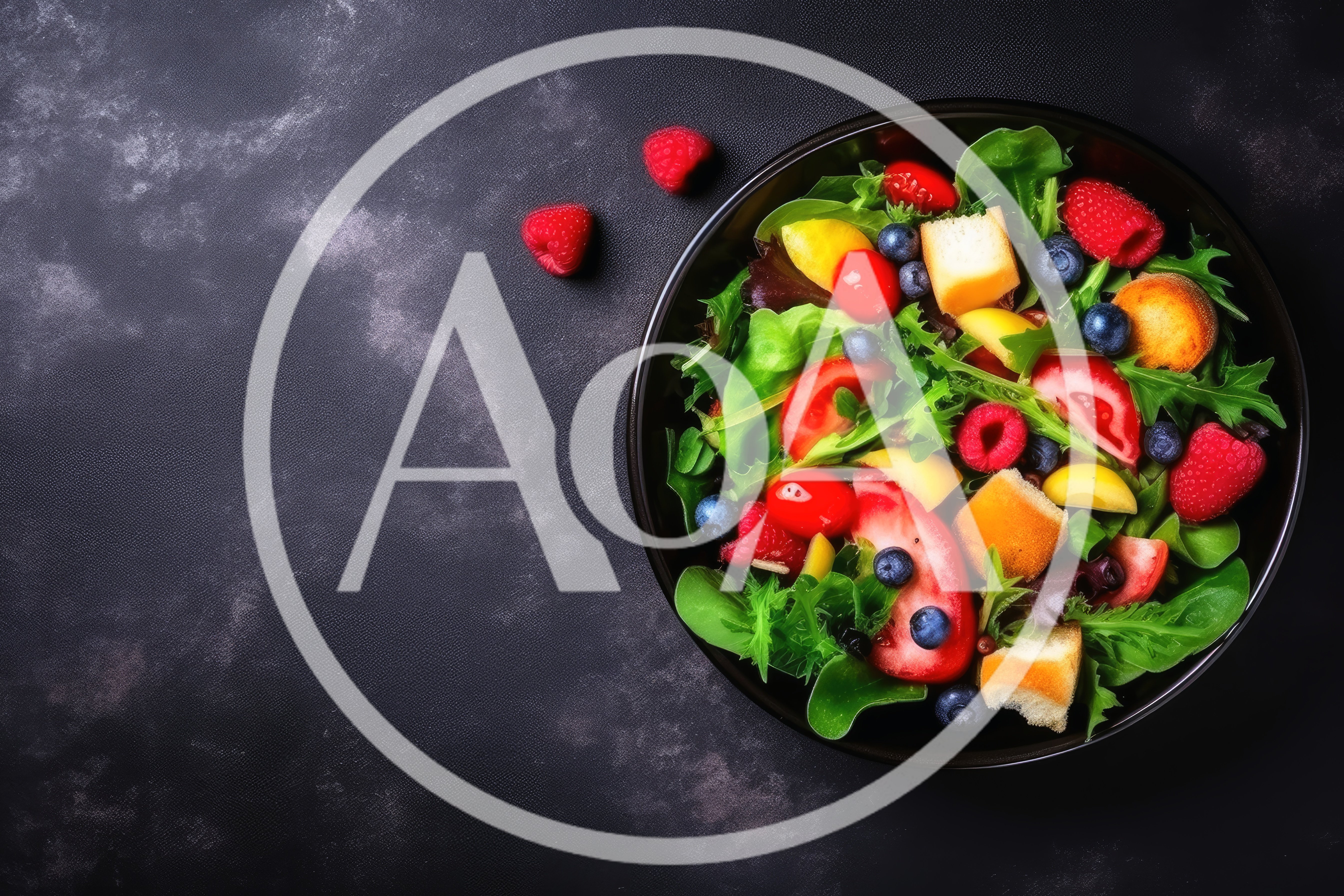 Fresh Fruit and Vegetable Salad in Black Bowl