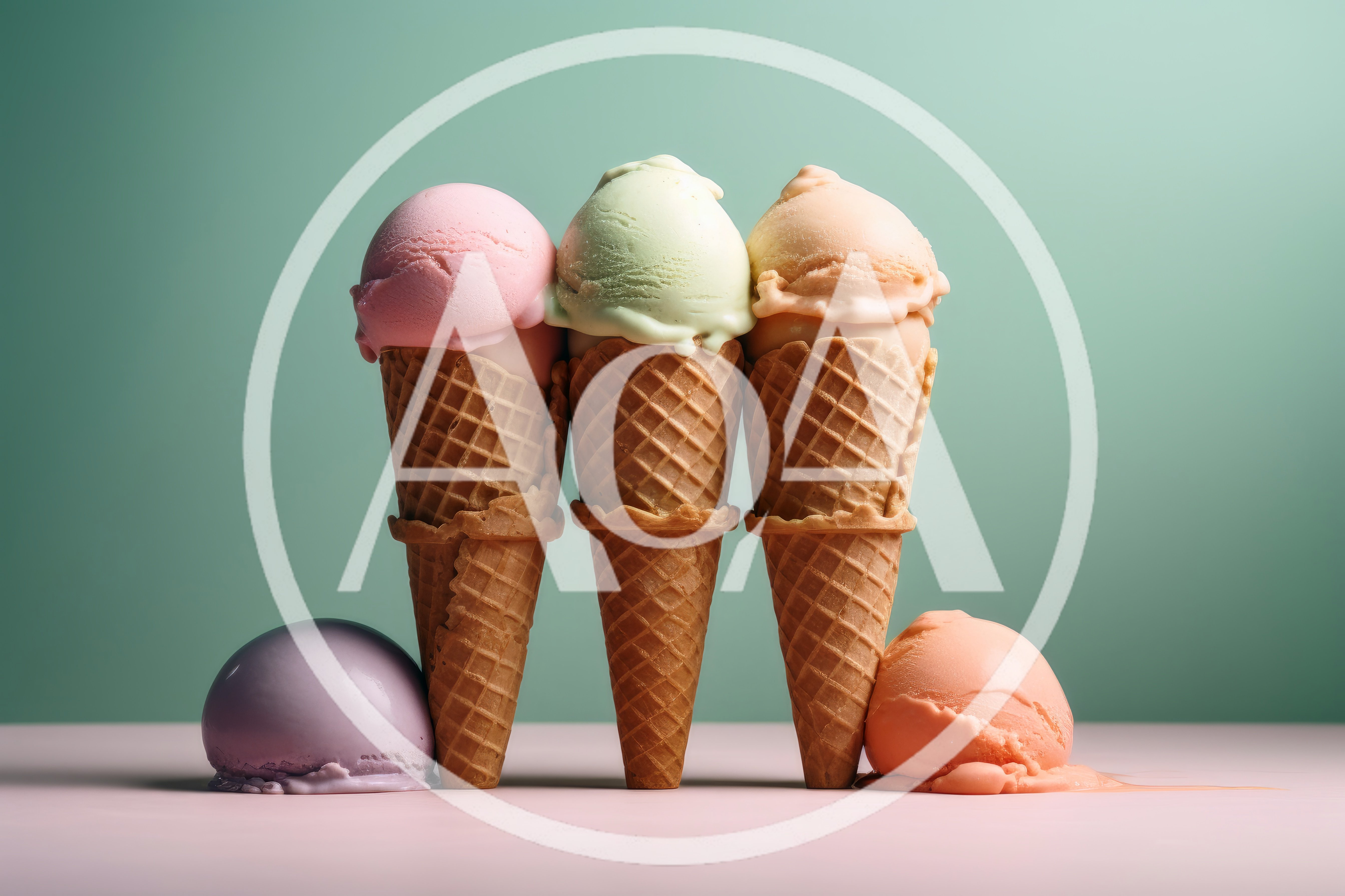Three Ice Cream Cones With Two Scoops On Surface
