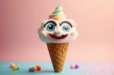 Whimsical Cartoon Ice Cream Character With Sprinkles