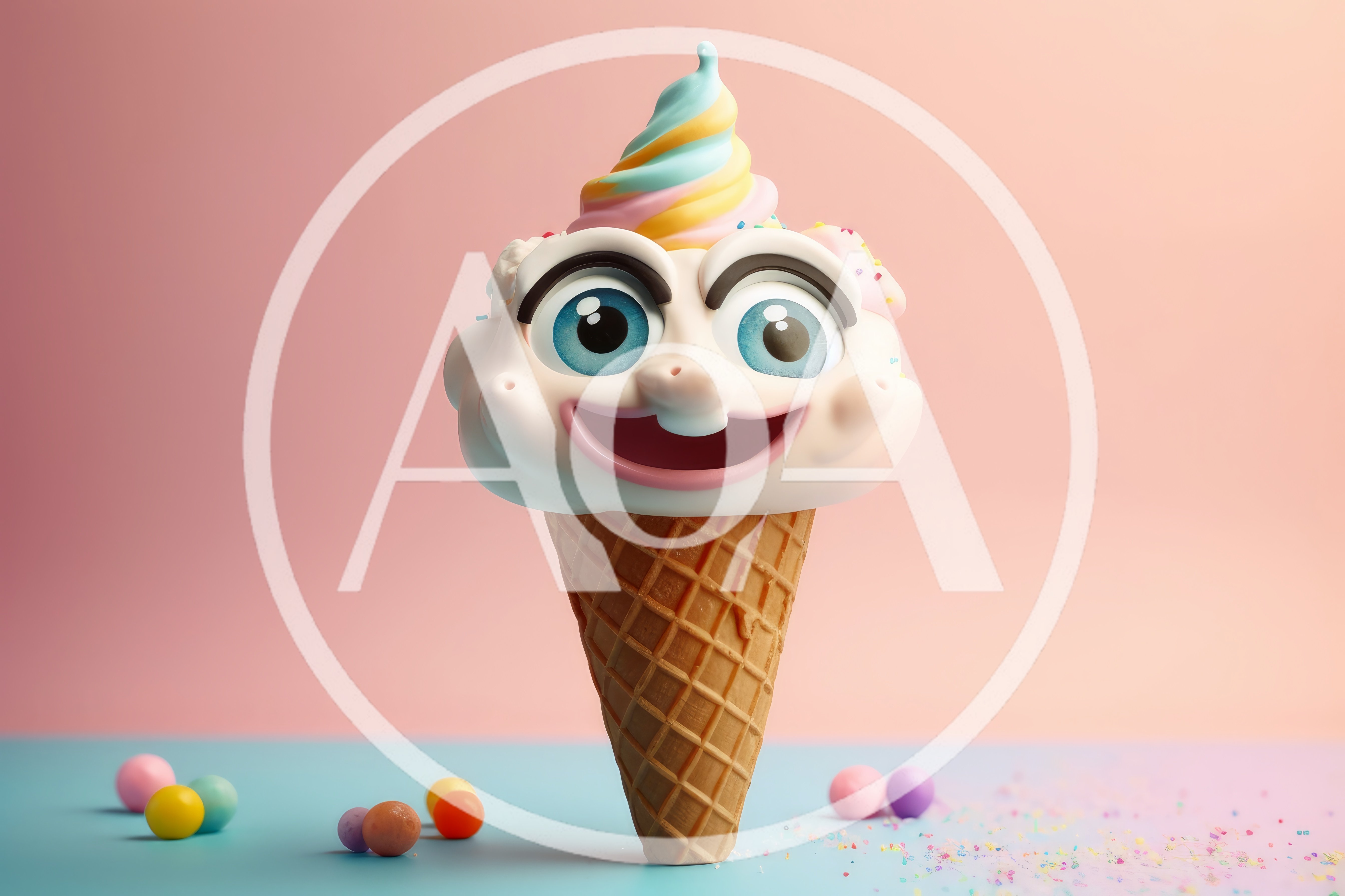 Whimsical Cartoon Ice Cream Character With Sprinkles