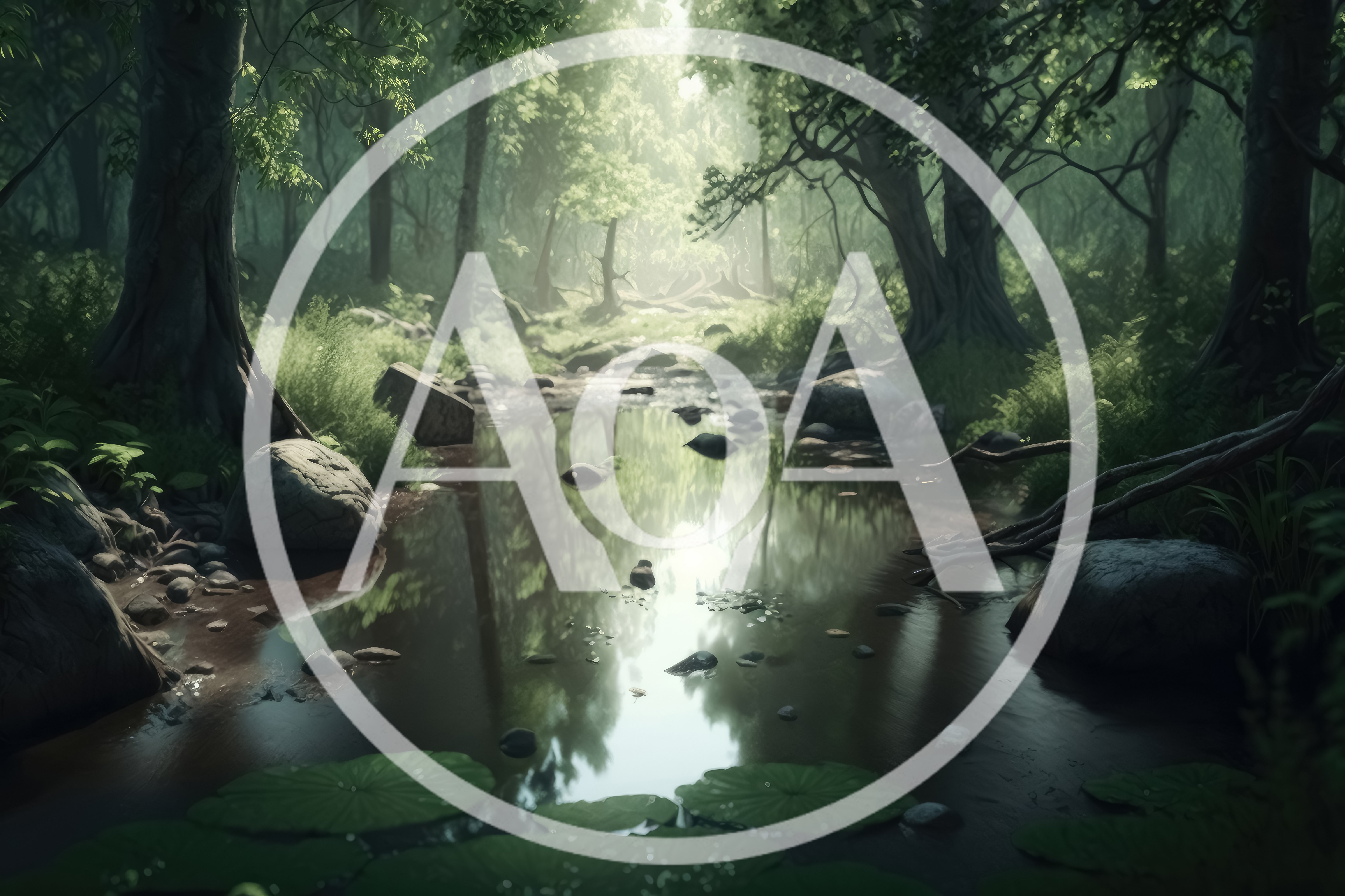 Serene Forest Stream With Sunlight Filtering Through Trees