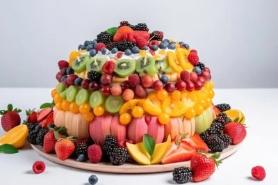 Fresh Fruit Arrangement Cake On A Platter