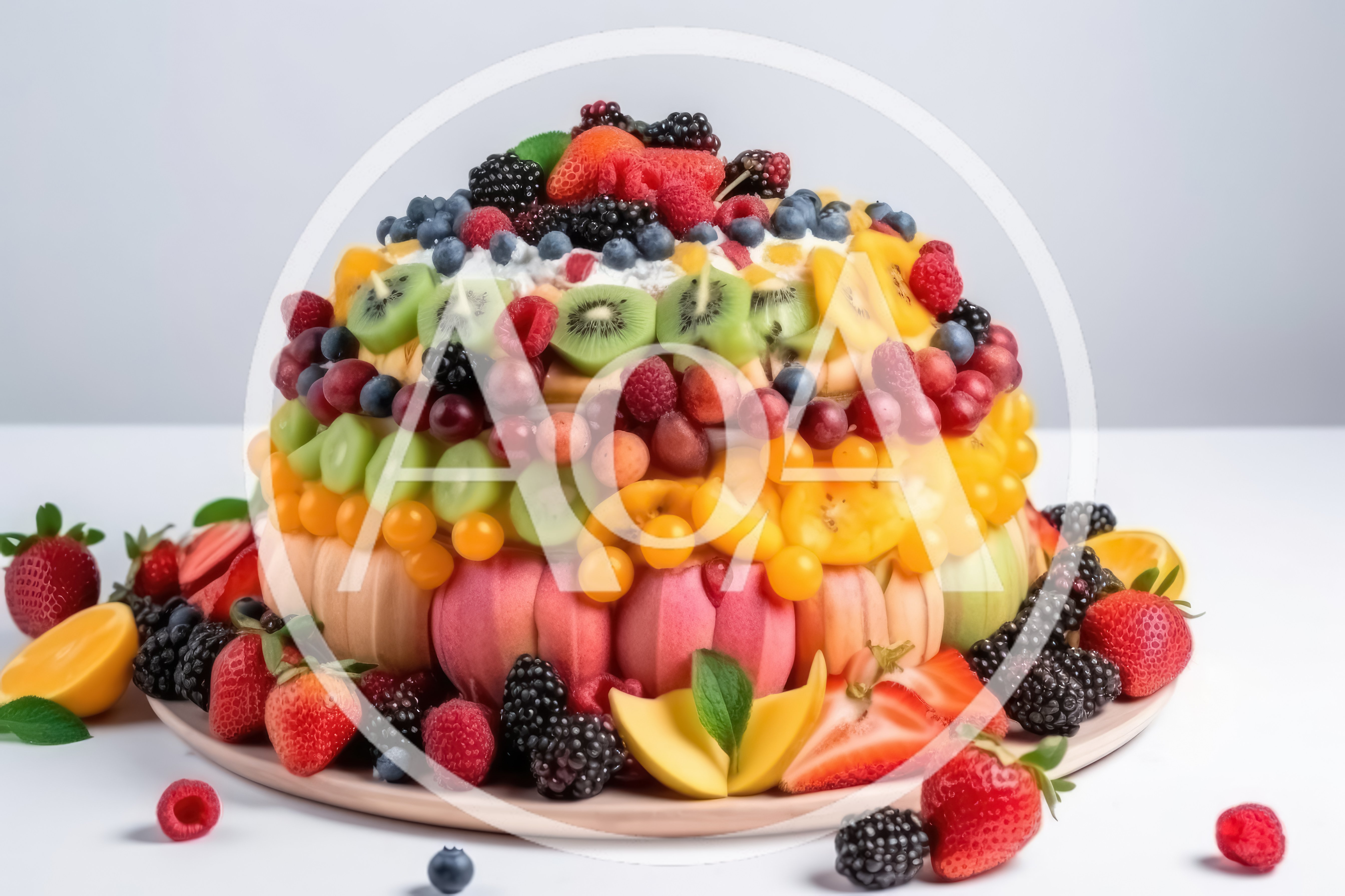 Fresh Fruit Arrangement Cake On A Platter