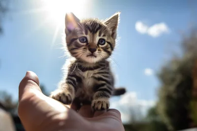 Tiny Tabby Kitten Held In Human Hand