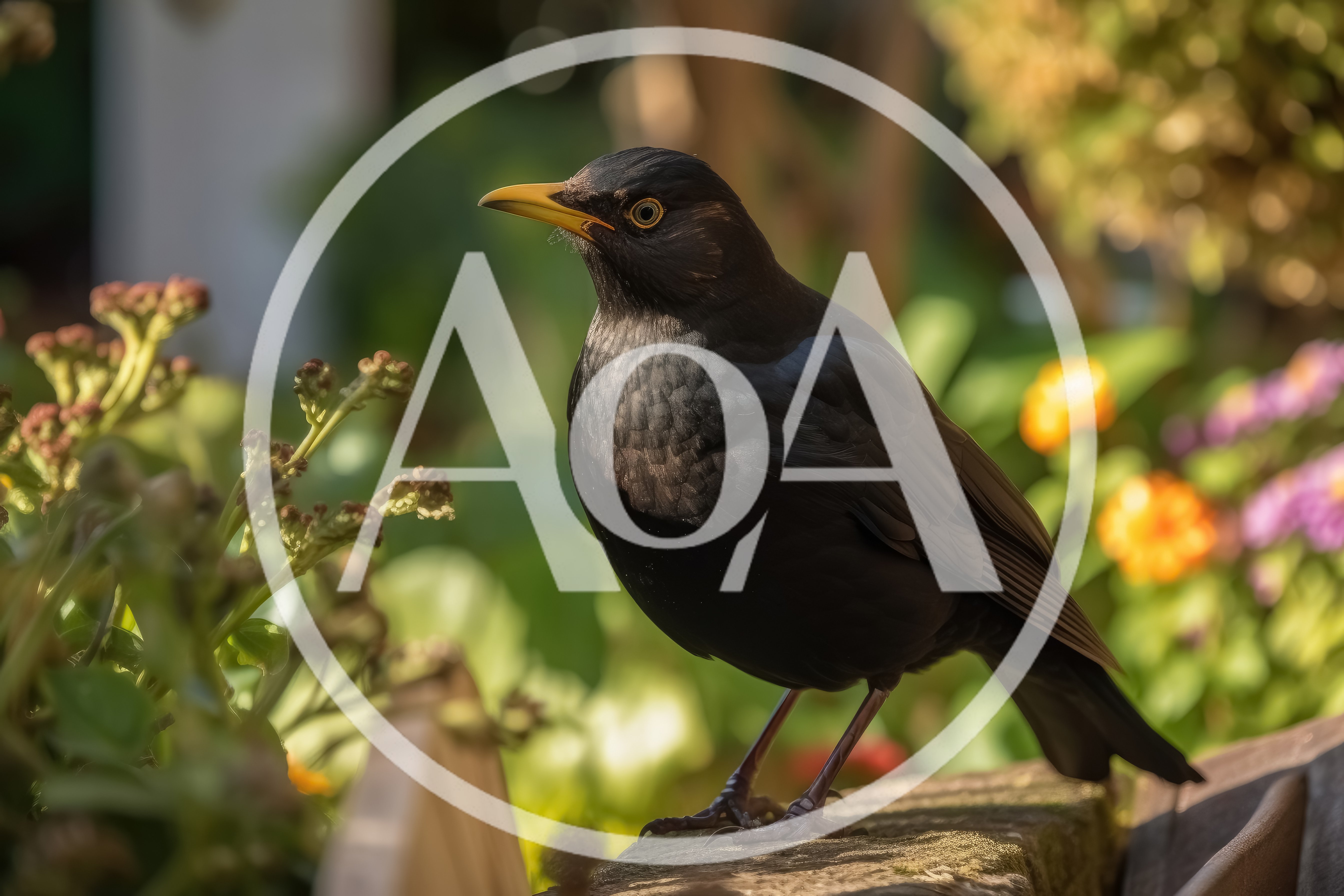 Common Blackbird Perched On A Garden Wall