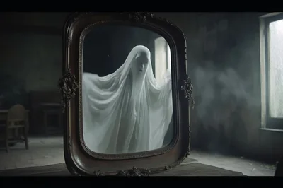 Ghostly Figure Appearing In An Antique Mirror