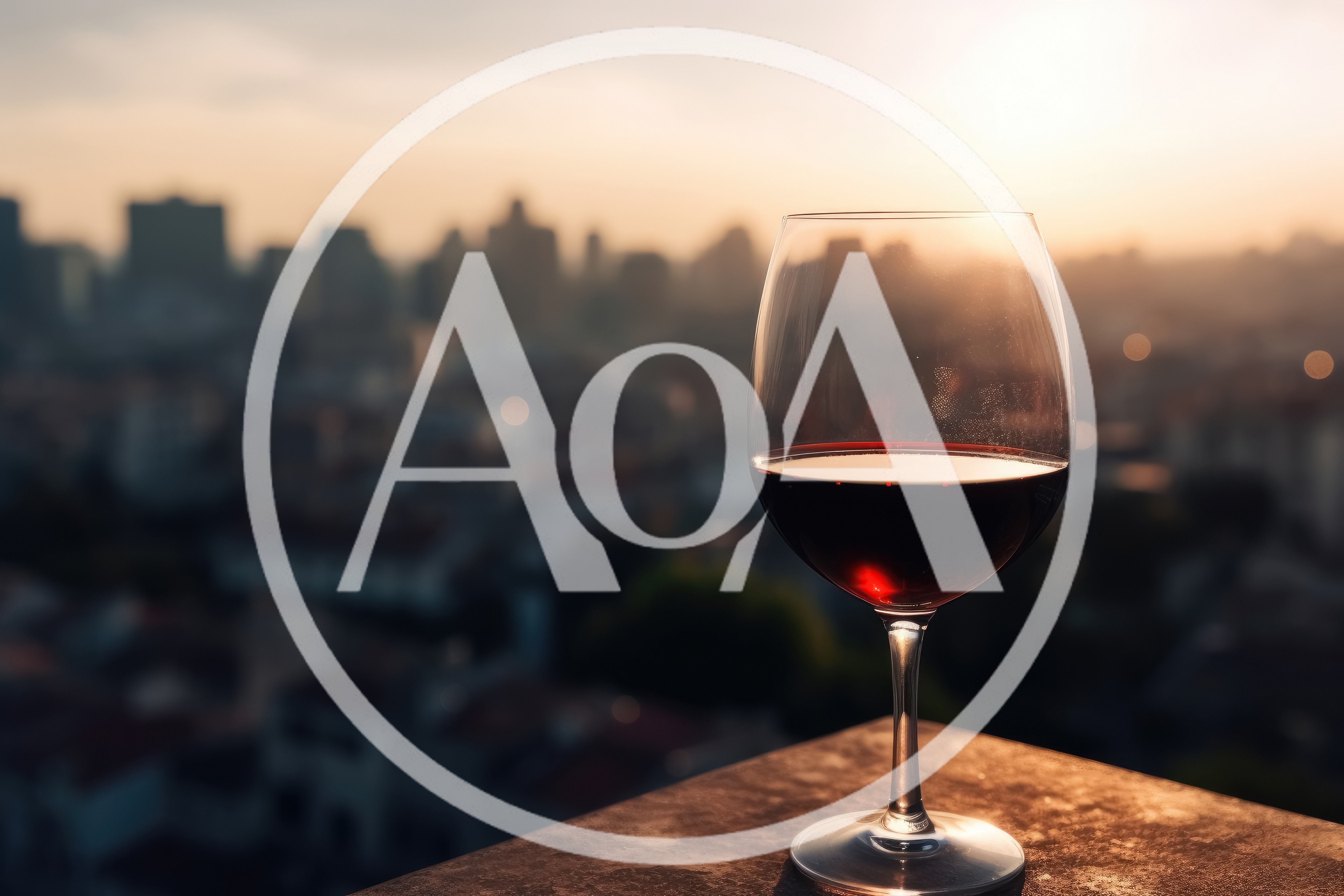 Glass Of Red Wine Overlooking A City Skyline