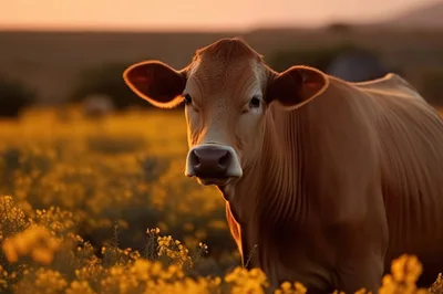 Brown Cow Standing In A Golden Field