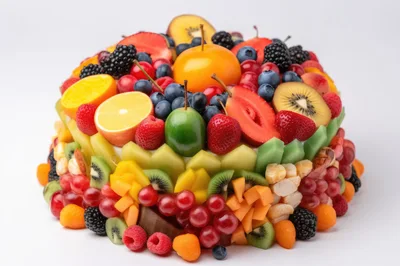 Fruit Topped Cake Decorated With Fresh Berries And Slices