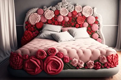 Luxurious Bed With Elaborate Floral Rose Headboard