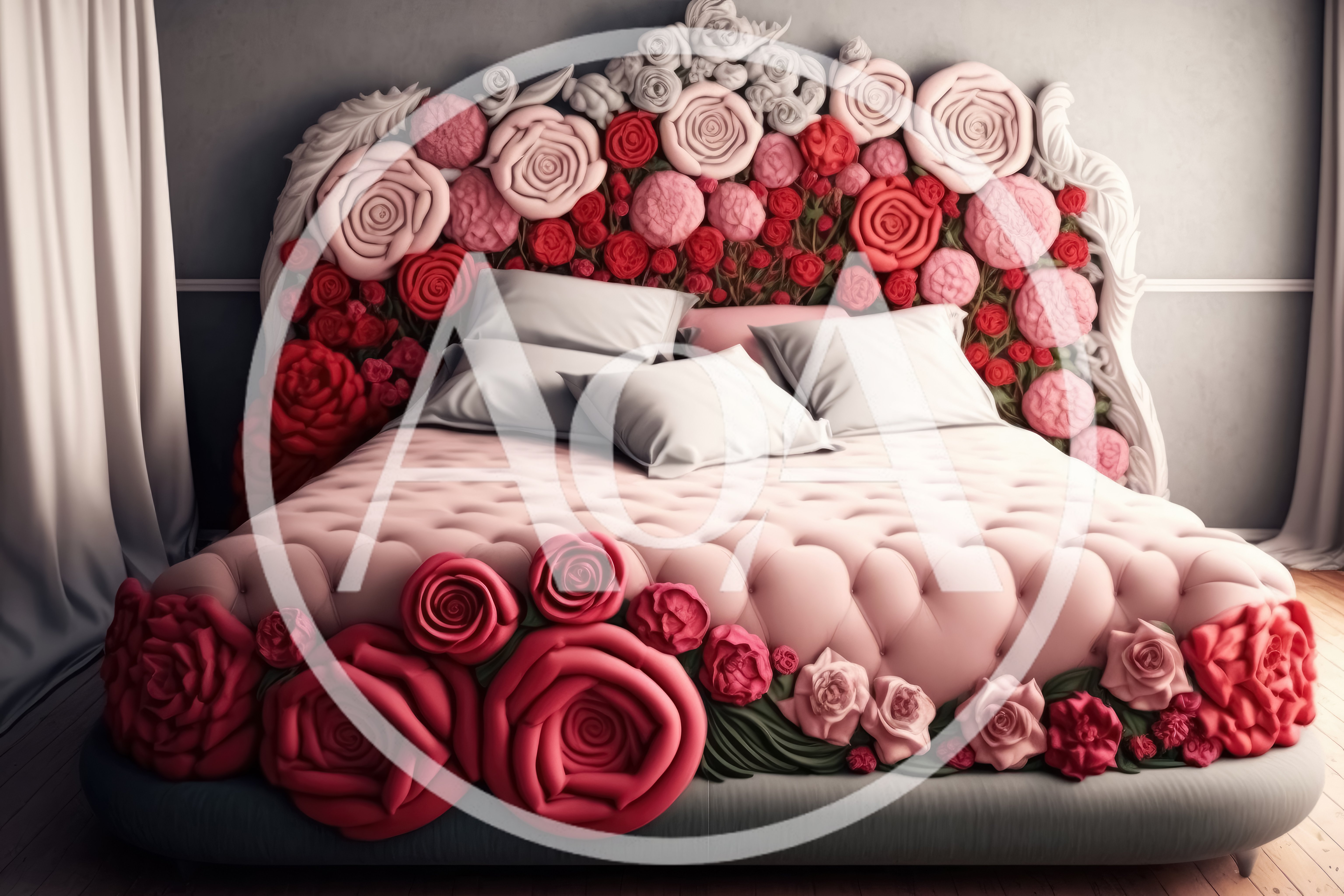 Luxurious Bed With Elaborate Floral Rose Headboard
