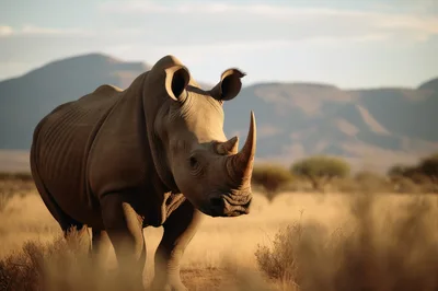 Majestic White Rhinoceros Standing In African Savanna