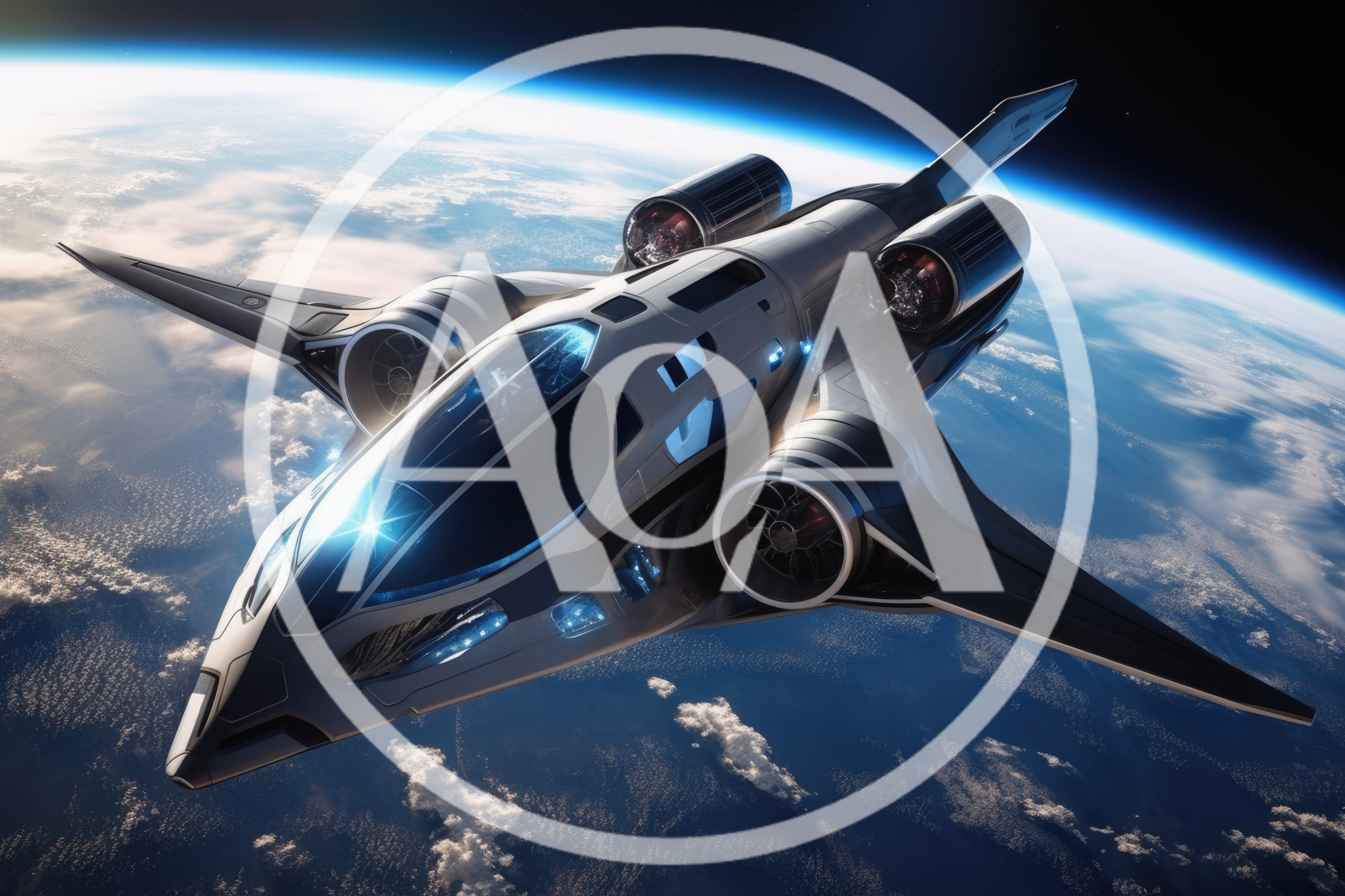 Futuristic Spacecraft Flying Above Earth Atmosphere