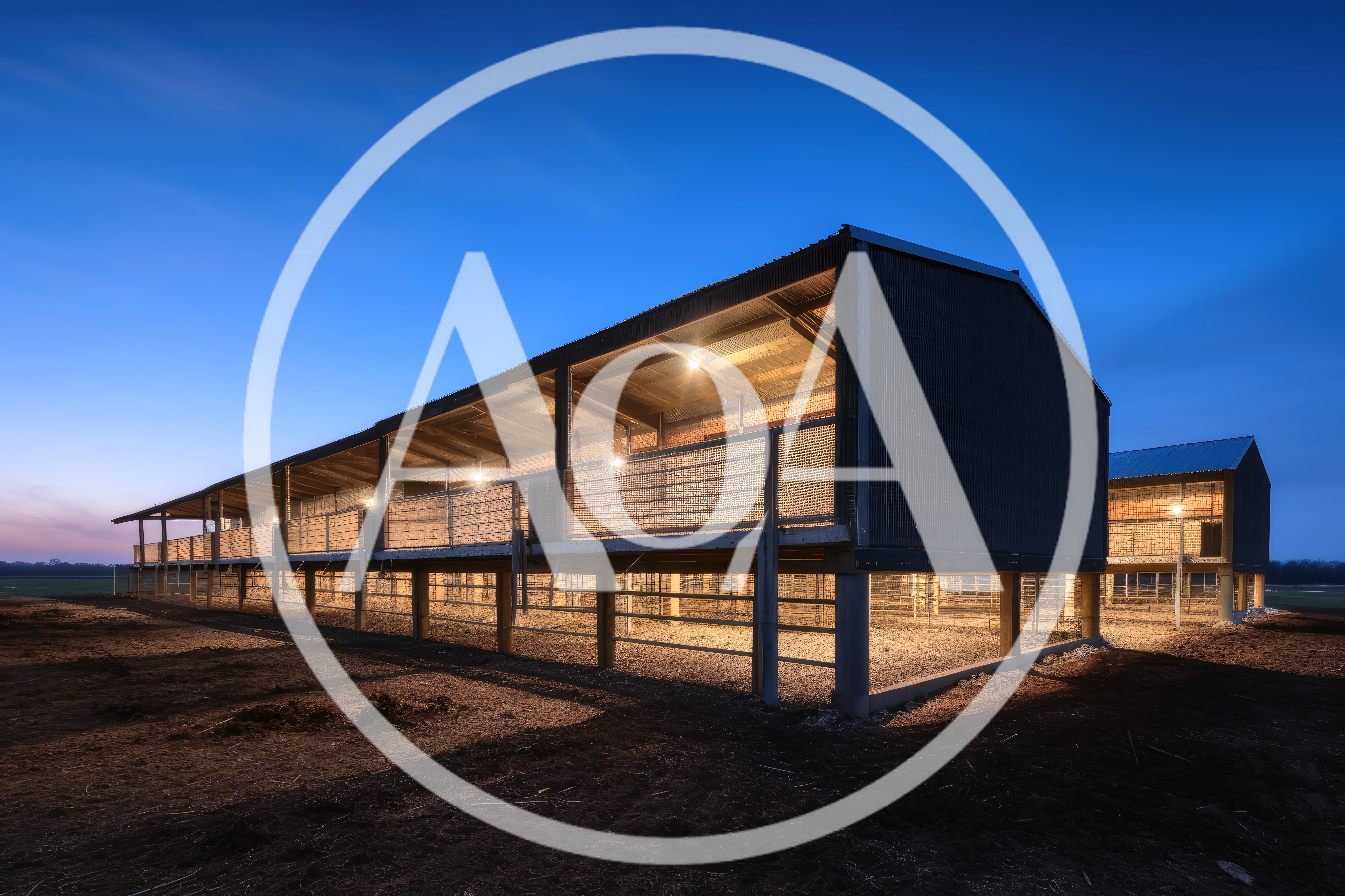 Modern Elevated Livestock Barn At Twilight
