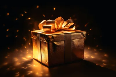 Golden Gift Box With Glowing Sparkles