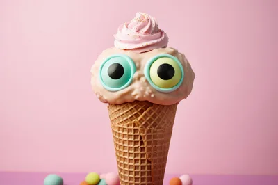 Whimsical Ice Cream Cone With Large Googly Eyes