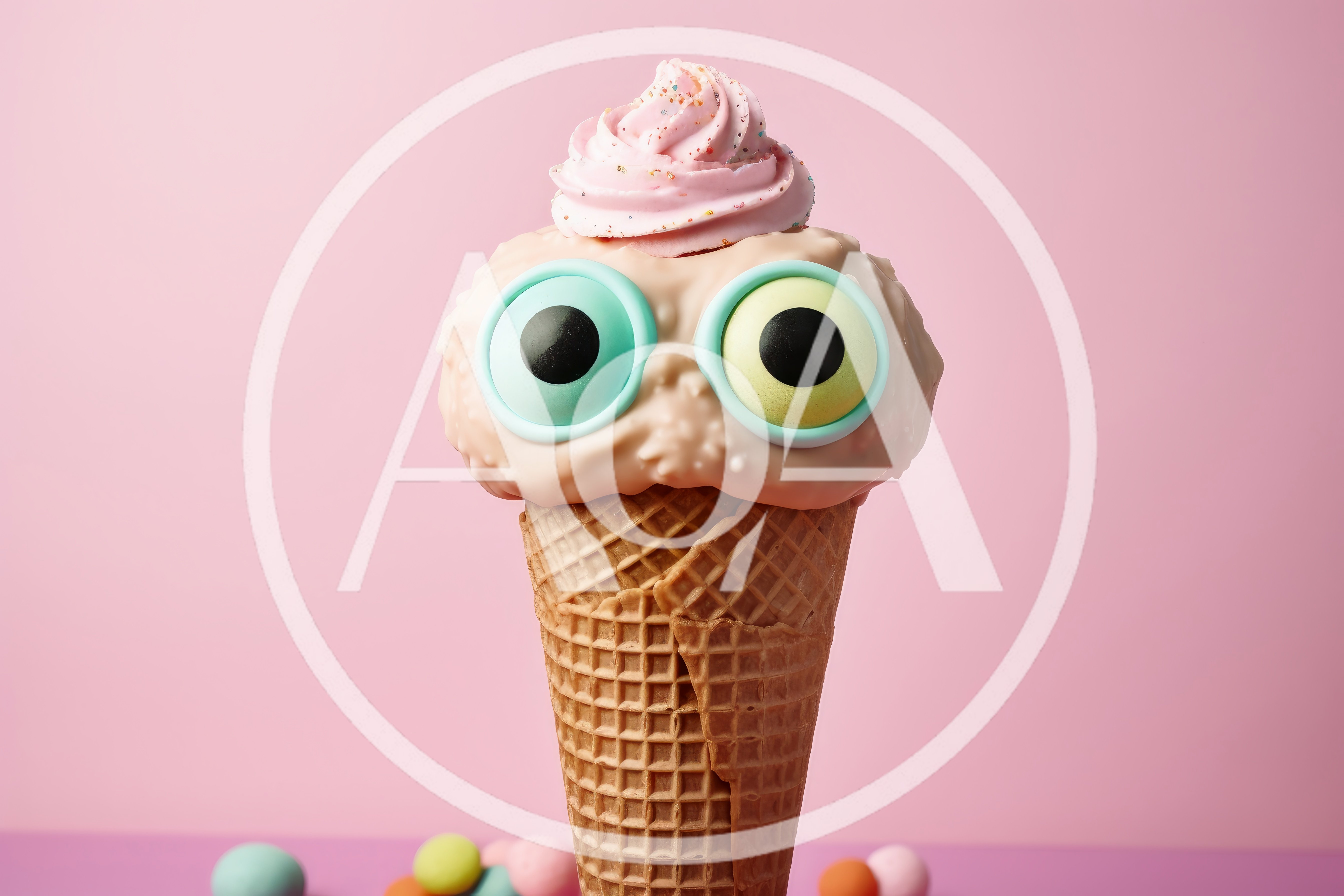 Whimsical Ice Cream Cone With Large Googly Eyes