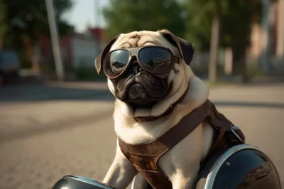 Cool Pug Wearing Aviator Goggles And Leather Vest