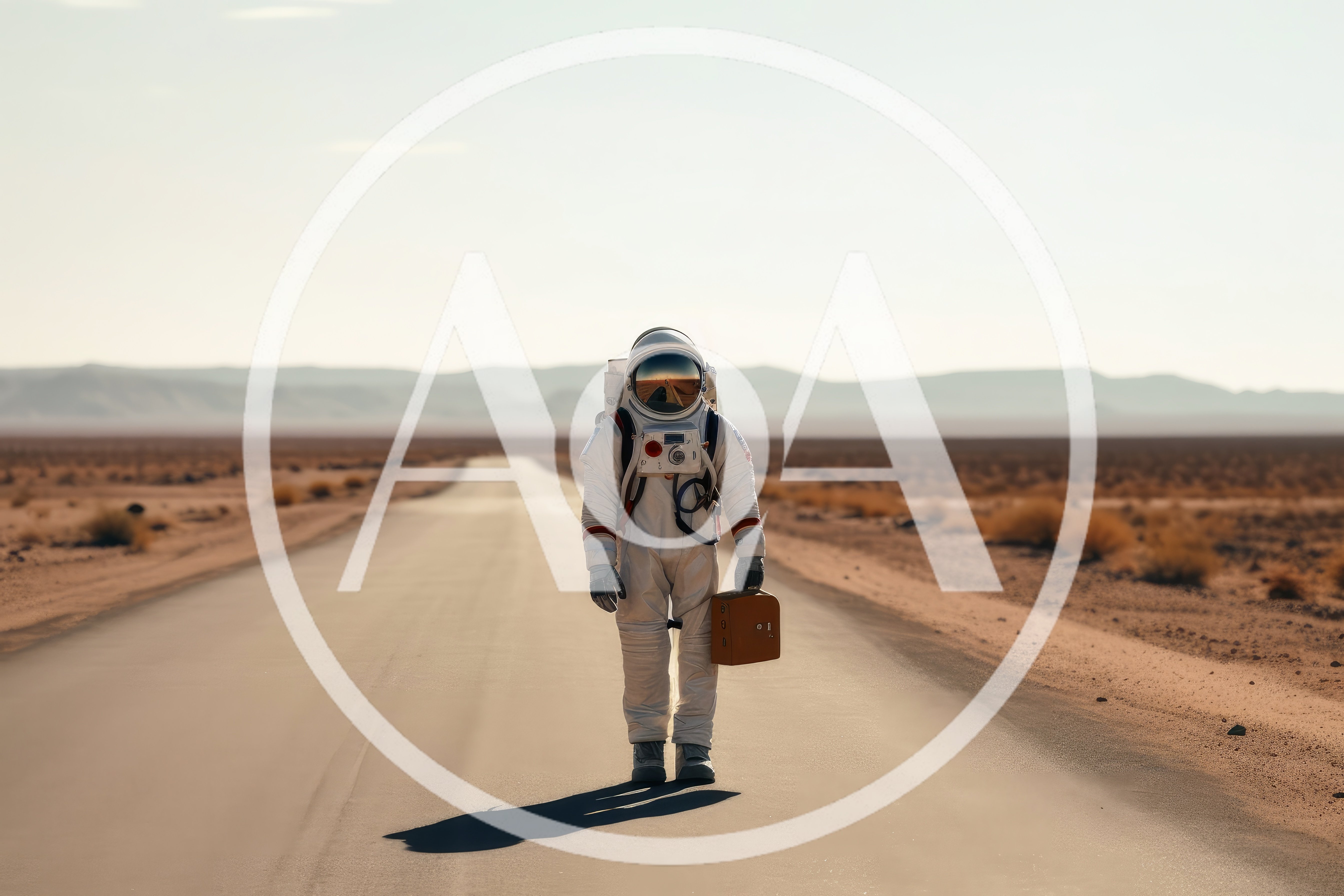 Astronaut Walking With A Briefcase On A Desert Road