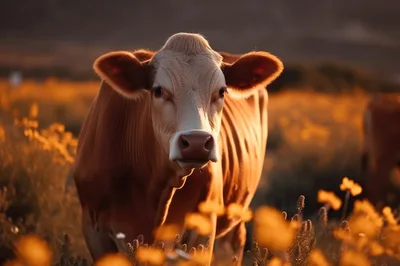 Brown Cow Standing In A Field Of Wildflowers
