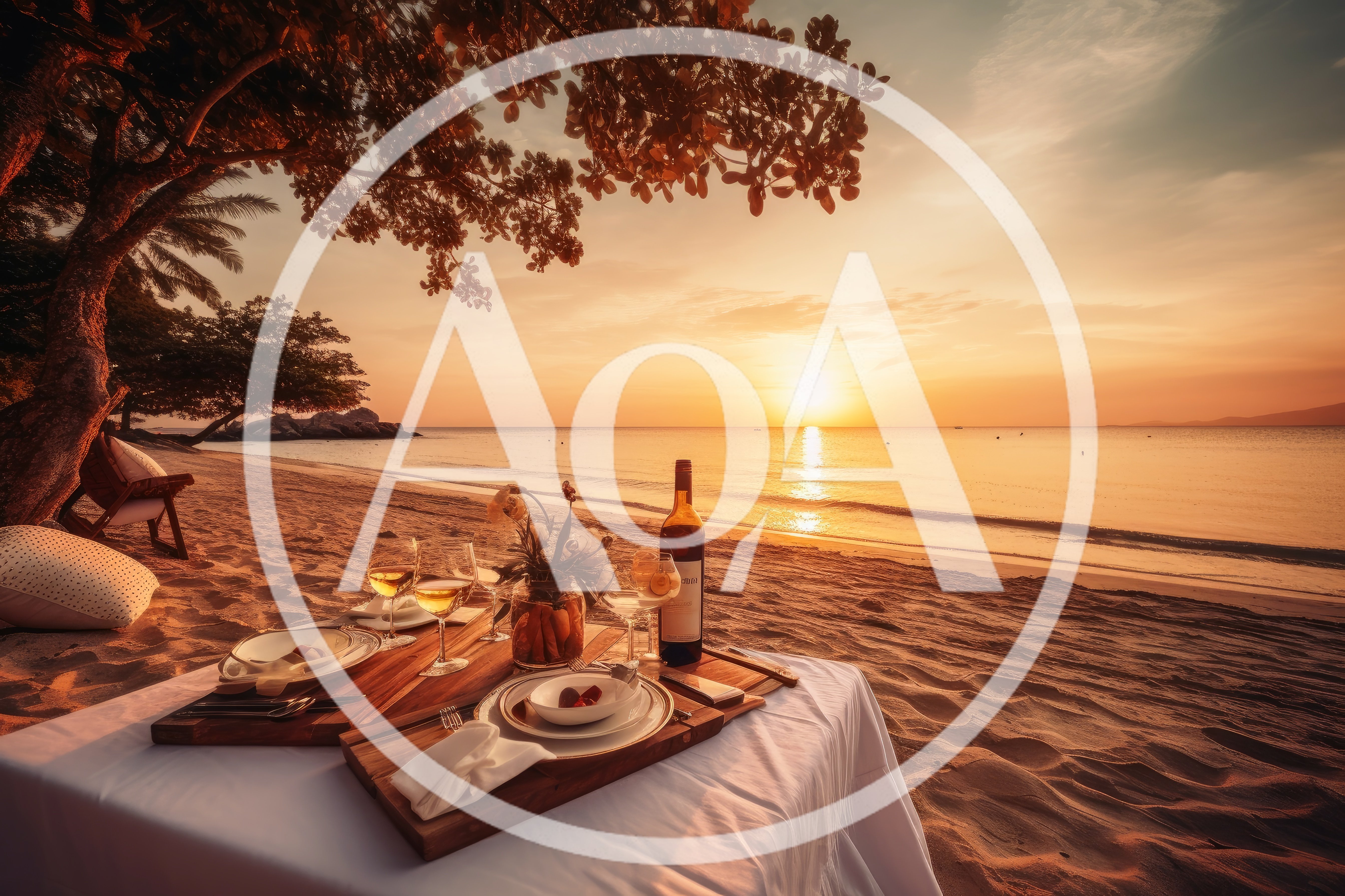 Romantic Beachside Dinner Setup At Sunset