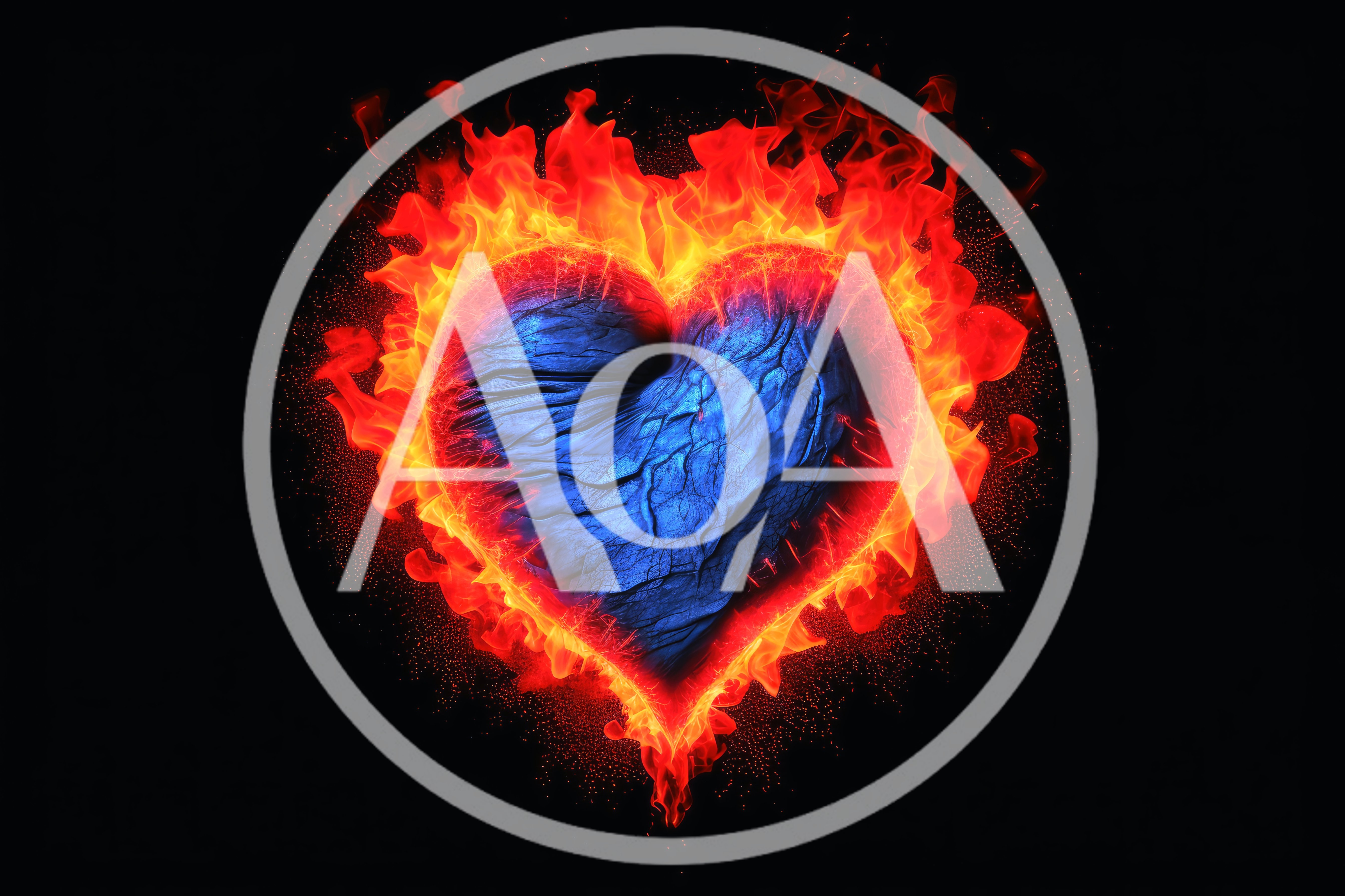 Blue Heart Engulfed In Intense Fiery Flames