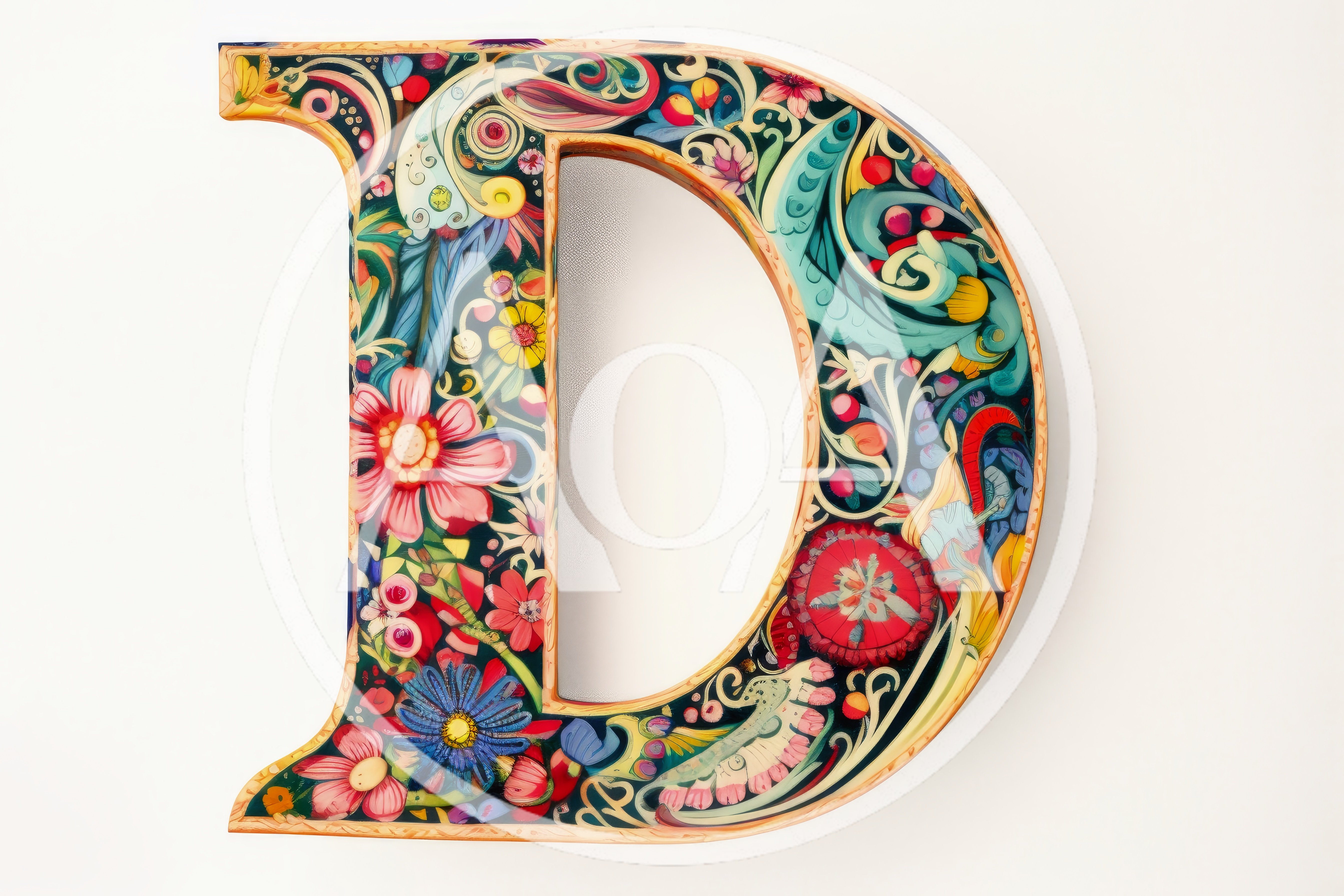 Decorative Letter D With Intricate Floral Art