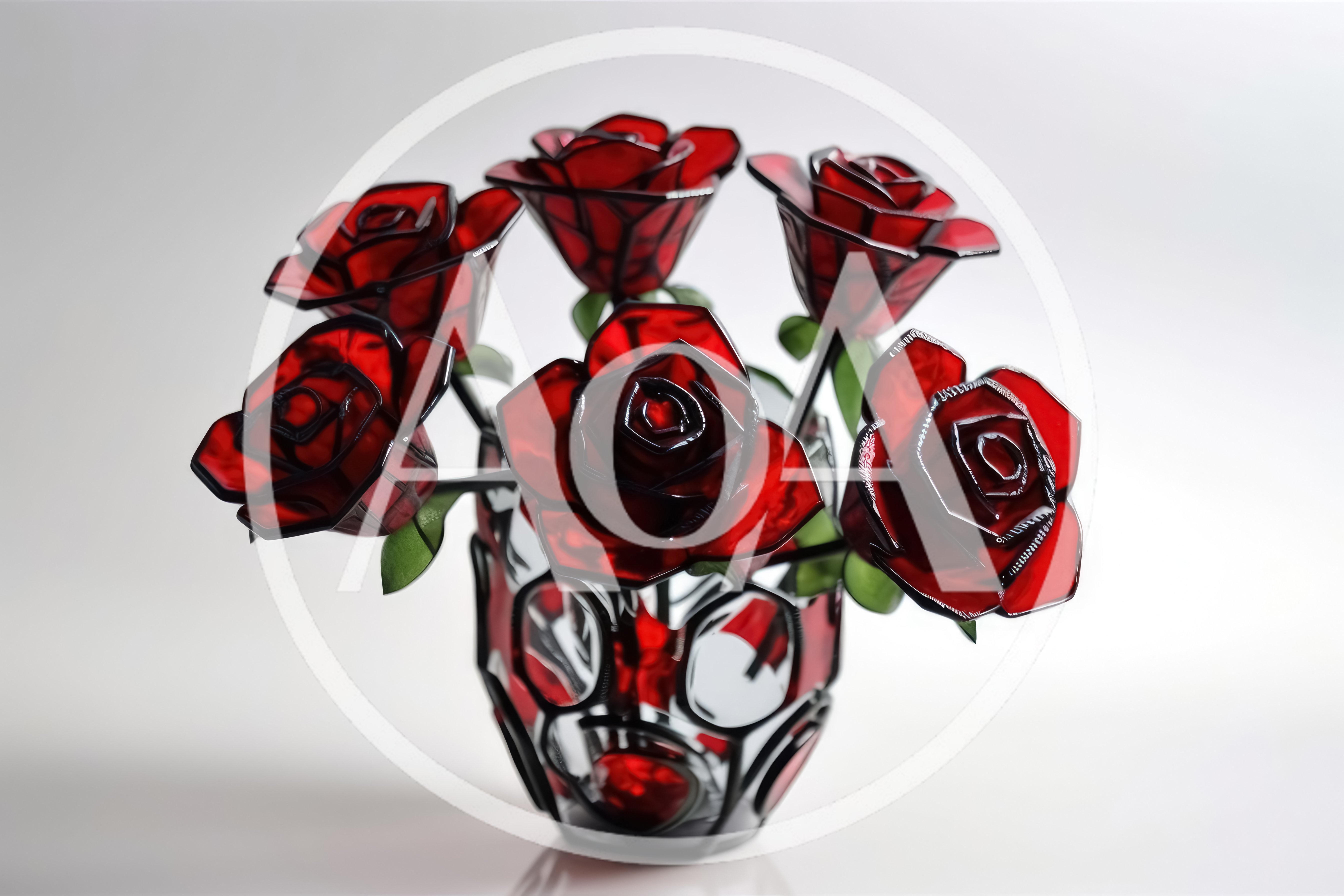 Stained Glass Red Rose Bouquet In Decorative Vase