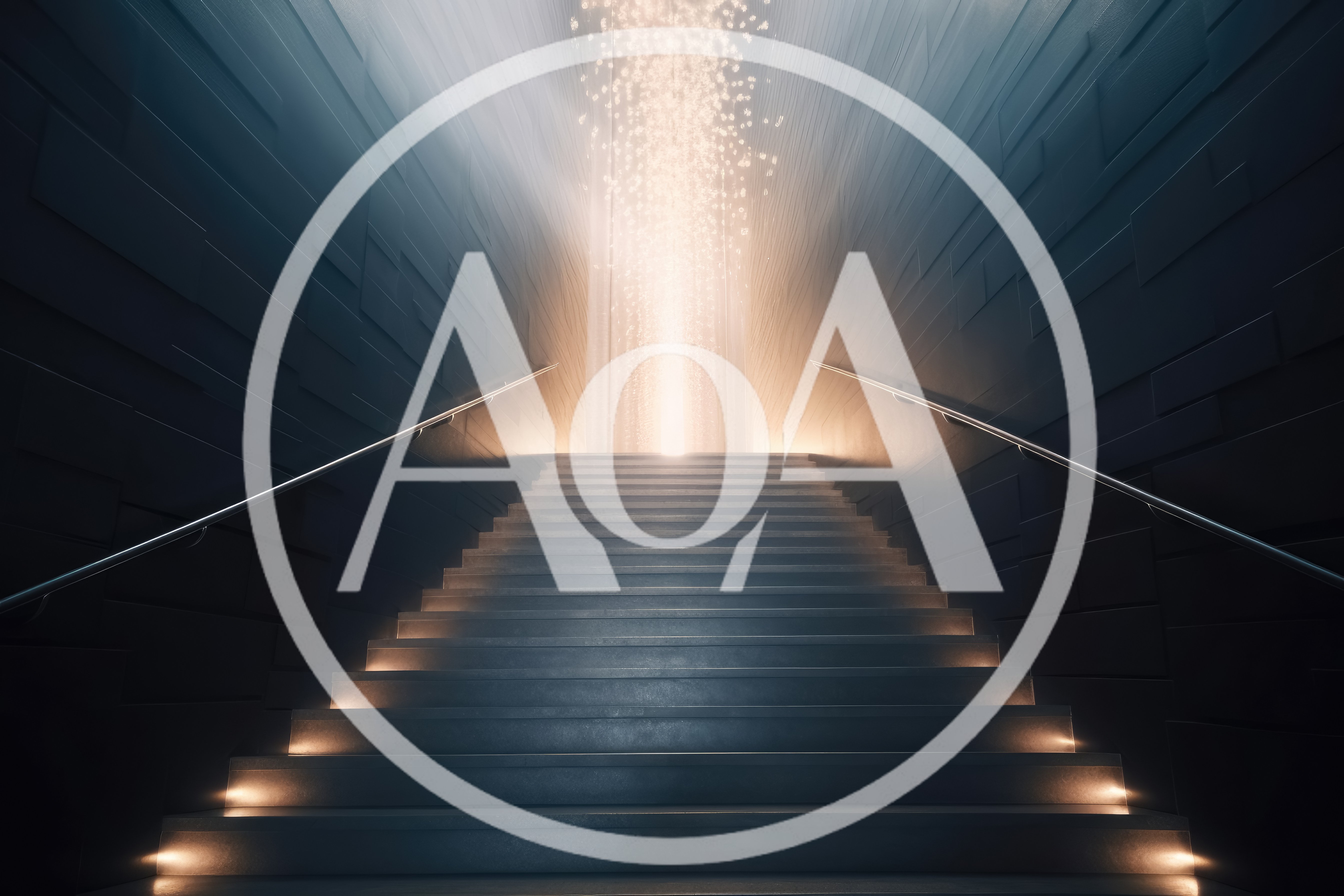 Illuminated Staircase Leading To A Bright Light Source