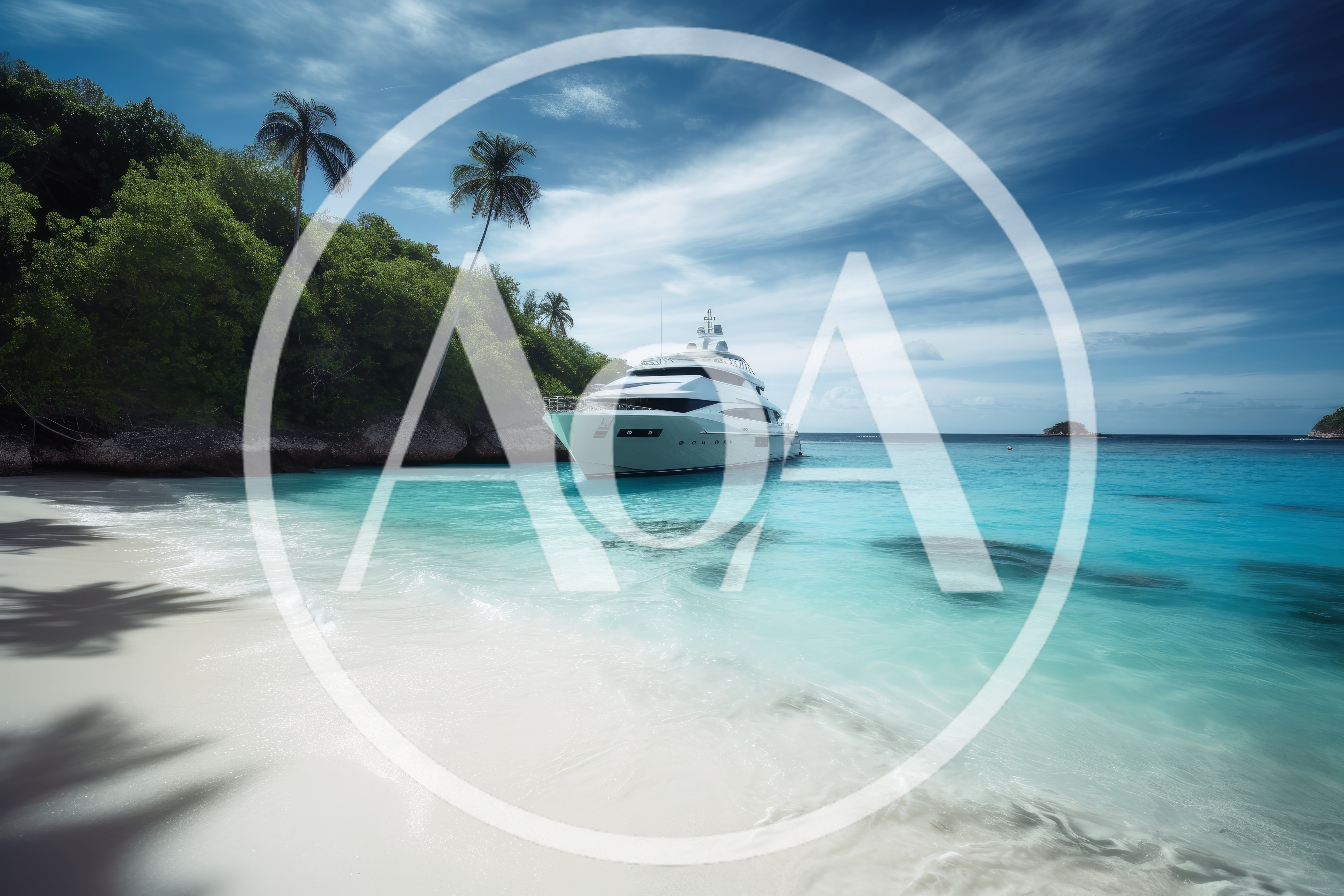 Luxury Superyacht Anchored Near Tropical Island Beach