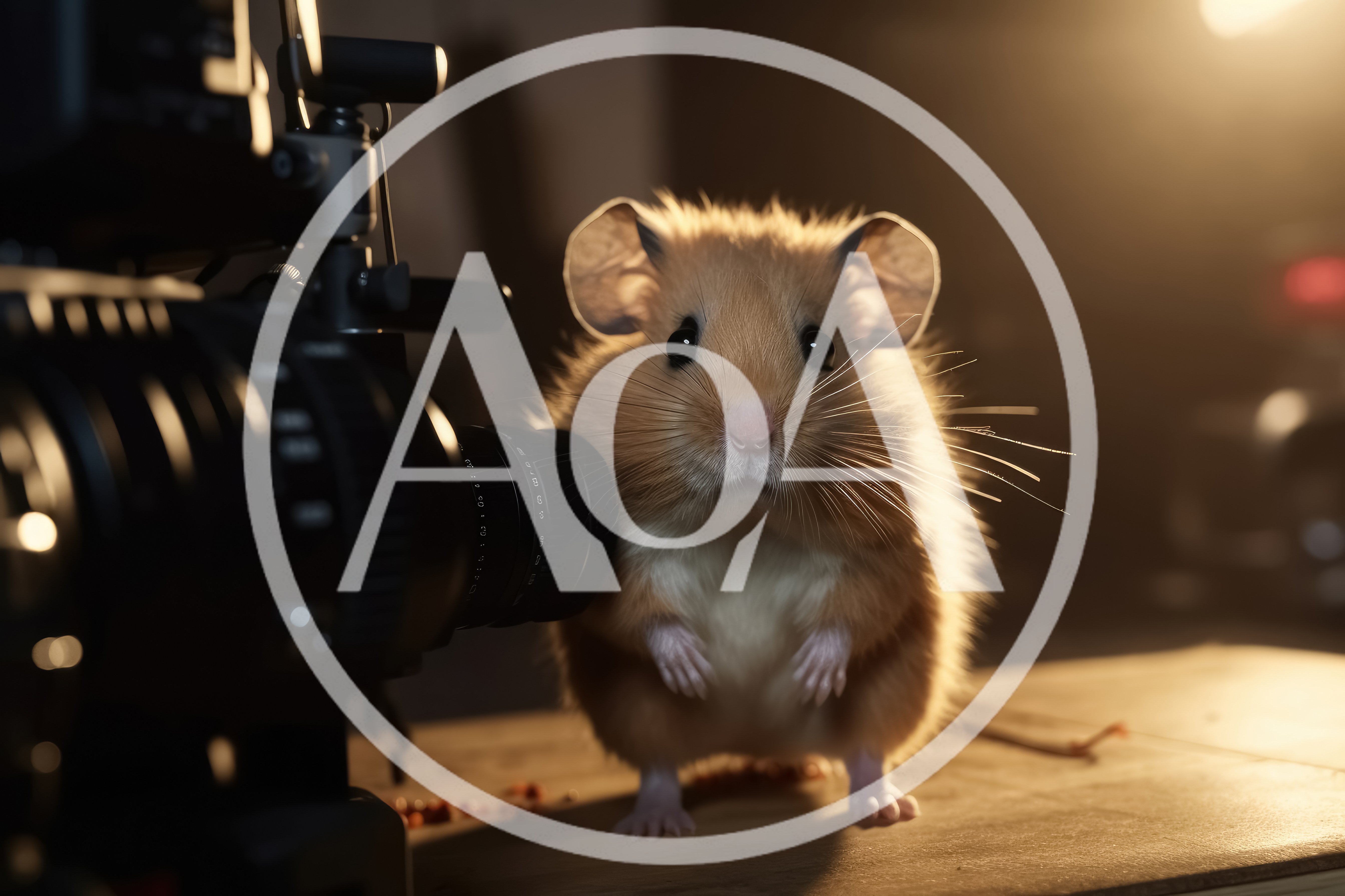 Hamster Standing In Front Of Professional Cinema Camera