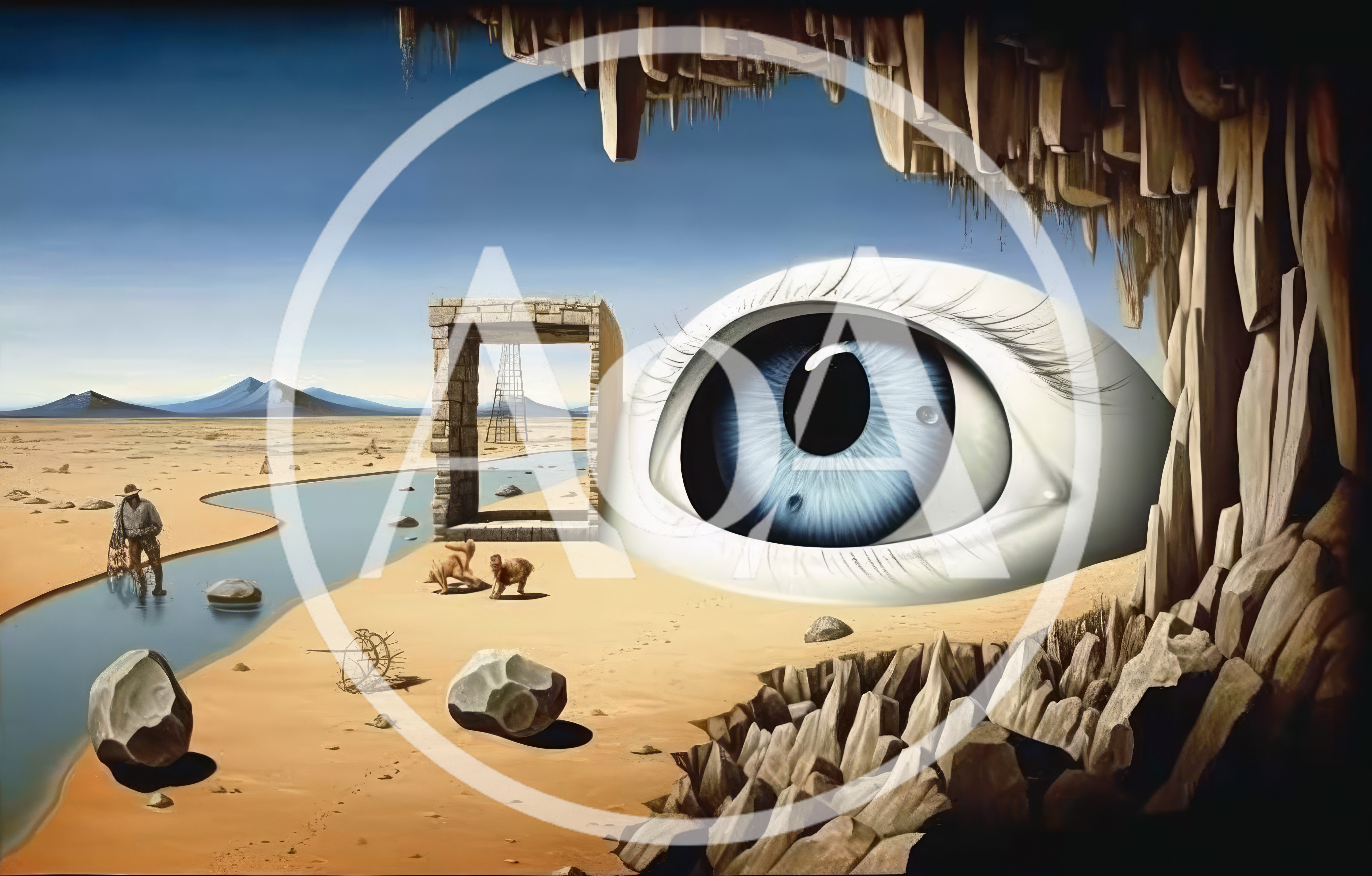 Surreal Landscape With Giant Eye And Desert Scenery