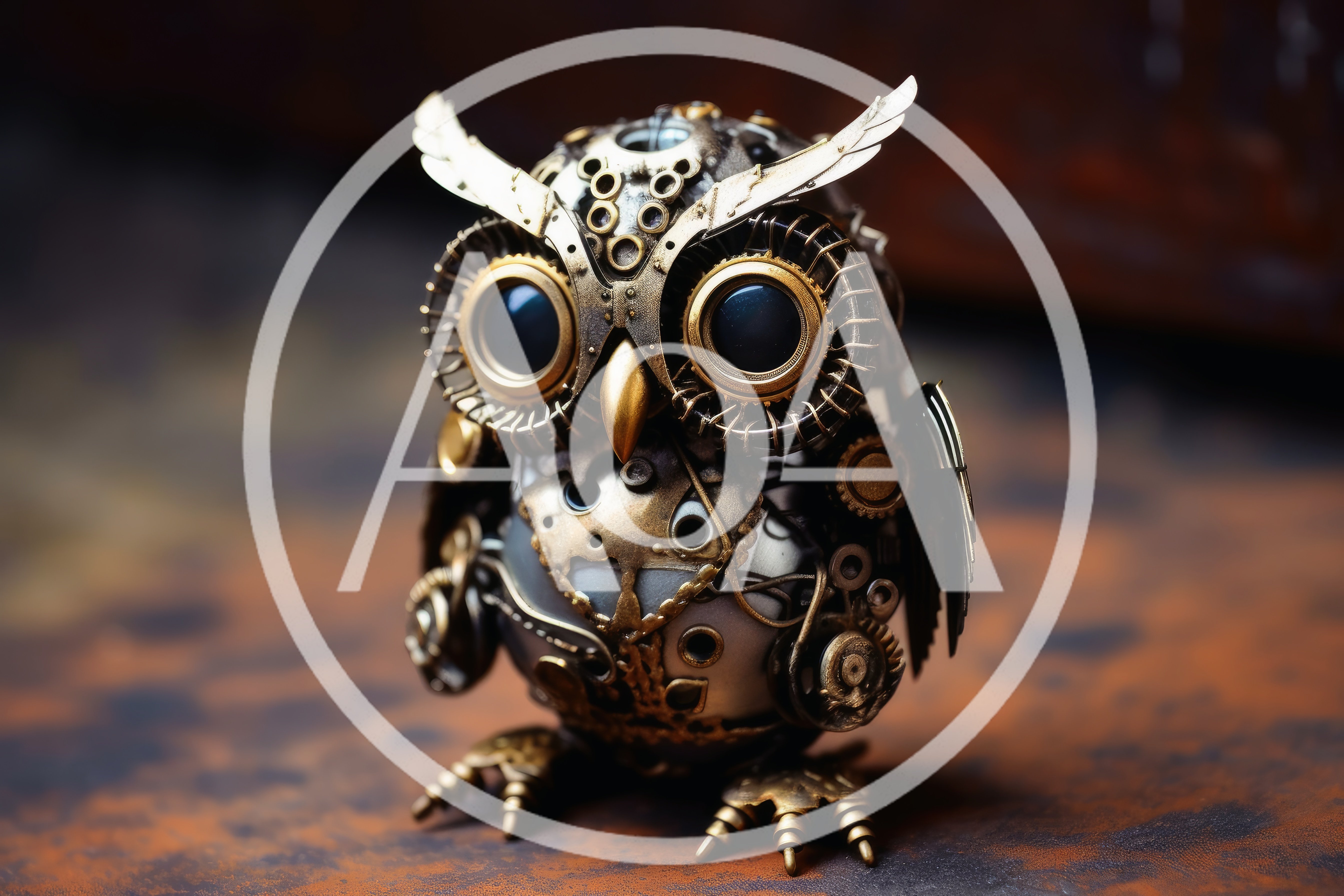 Steampunk Mechanical Owl Figurine On Textured Surface