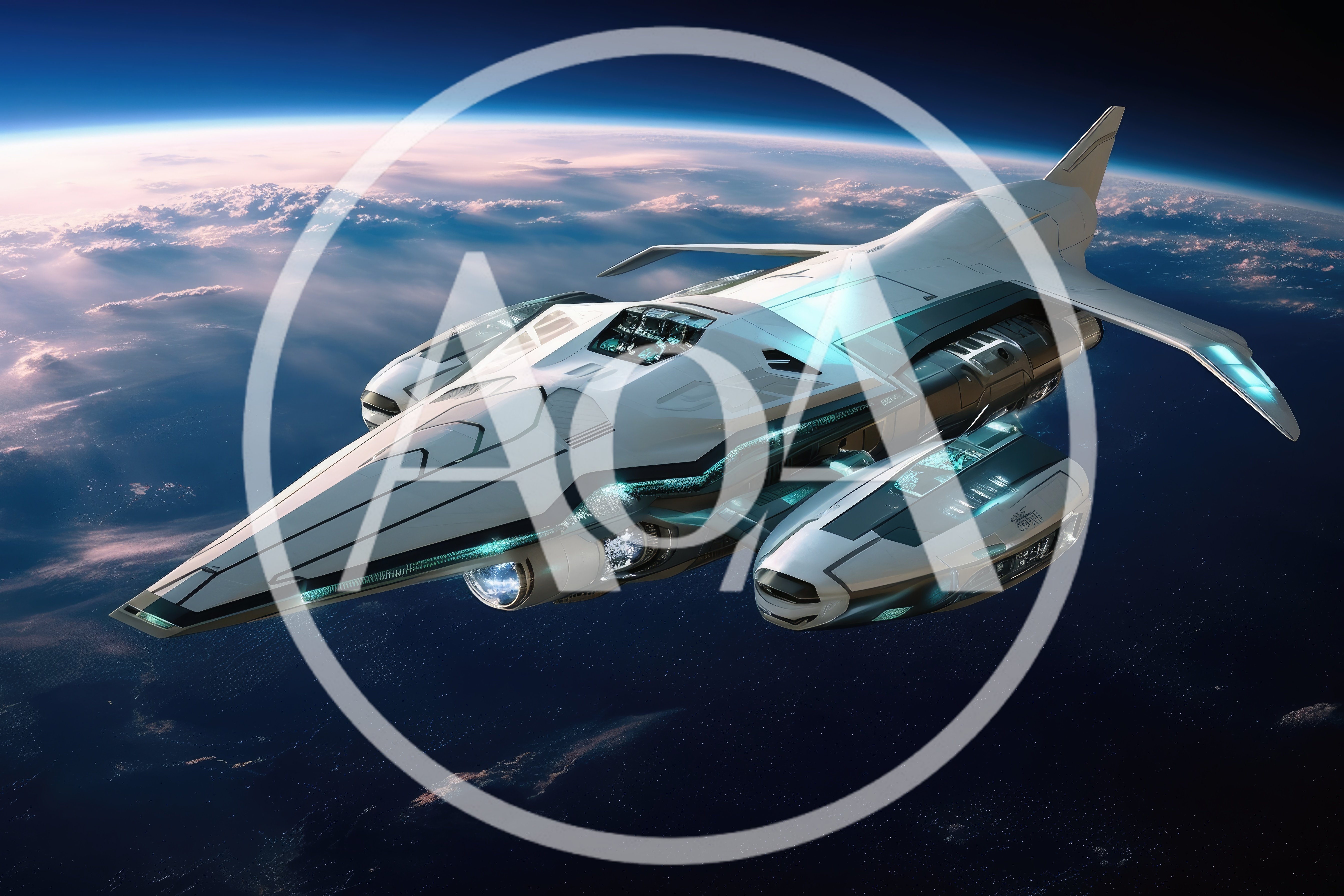 Futuristic White Spaceship Orbiting Above Earth